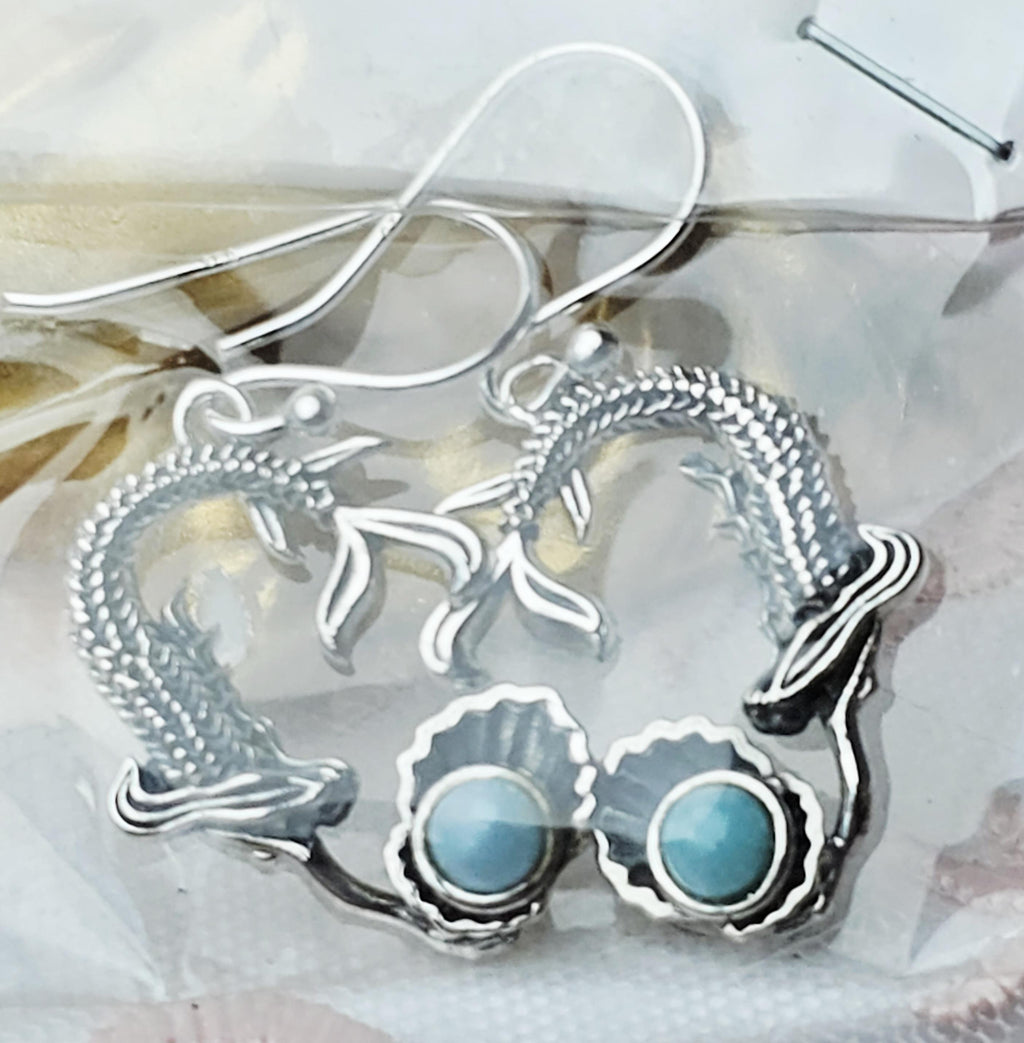 Handmade Larimar Mermaid Earrings, Dominican Republic Stone