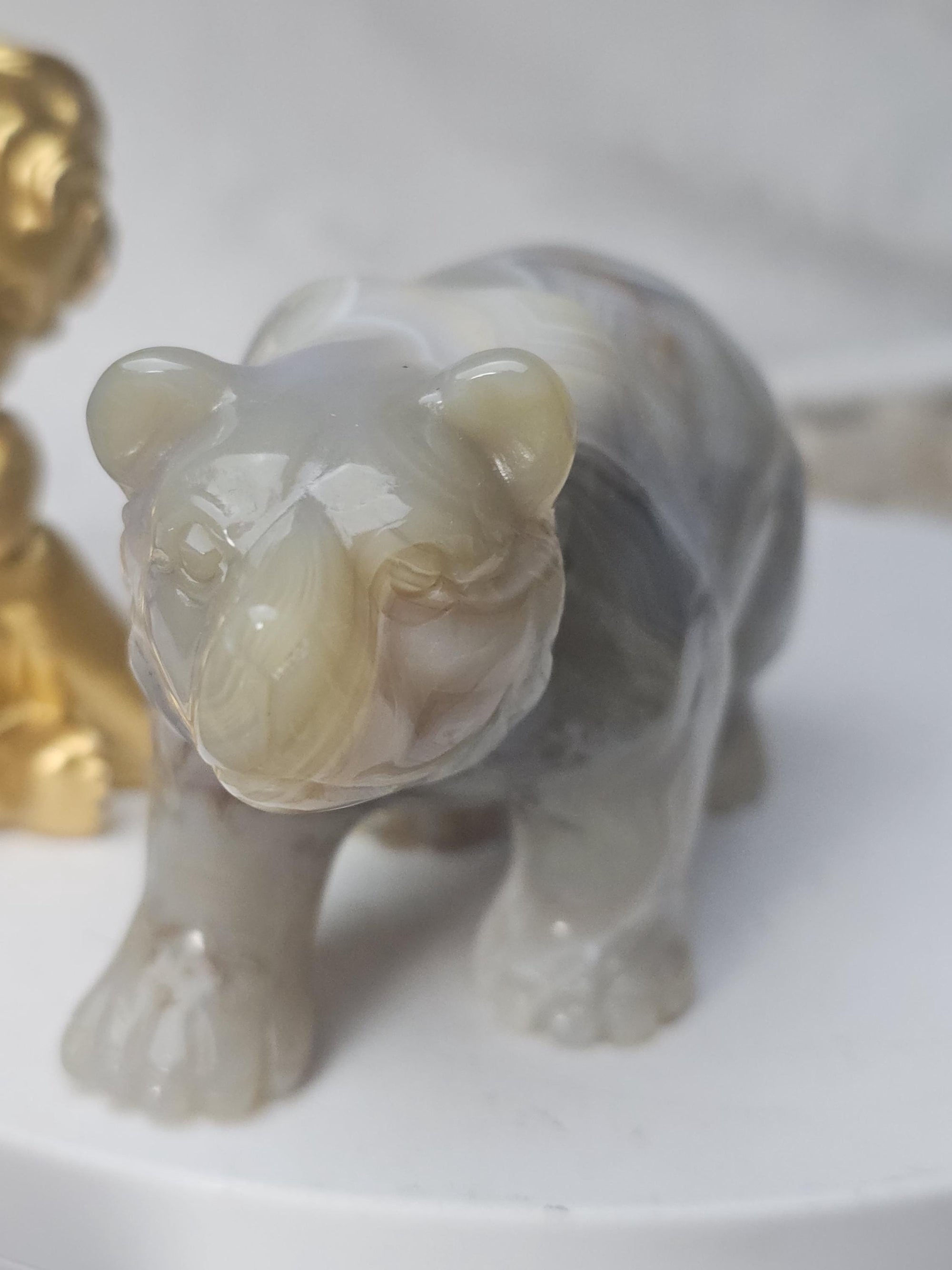 Banded Agate Bear Statue, Druzy Crystal Sculpture, Home Decor