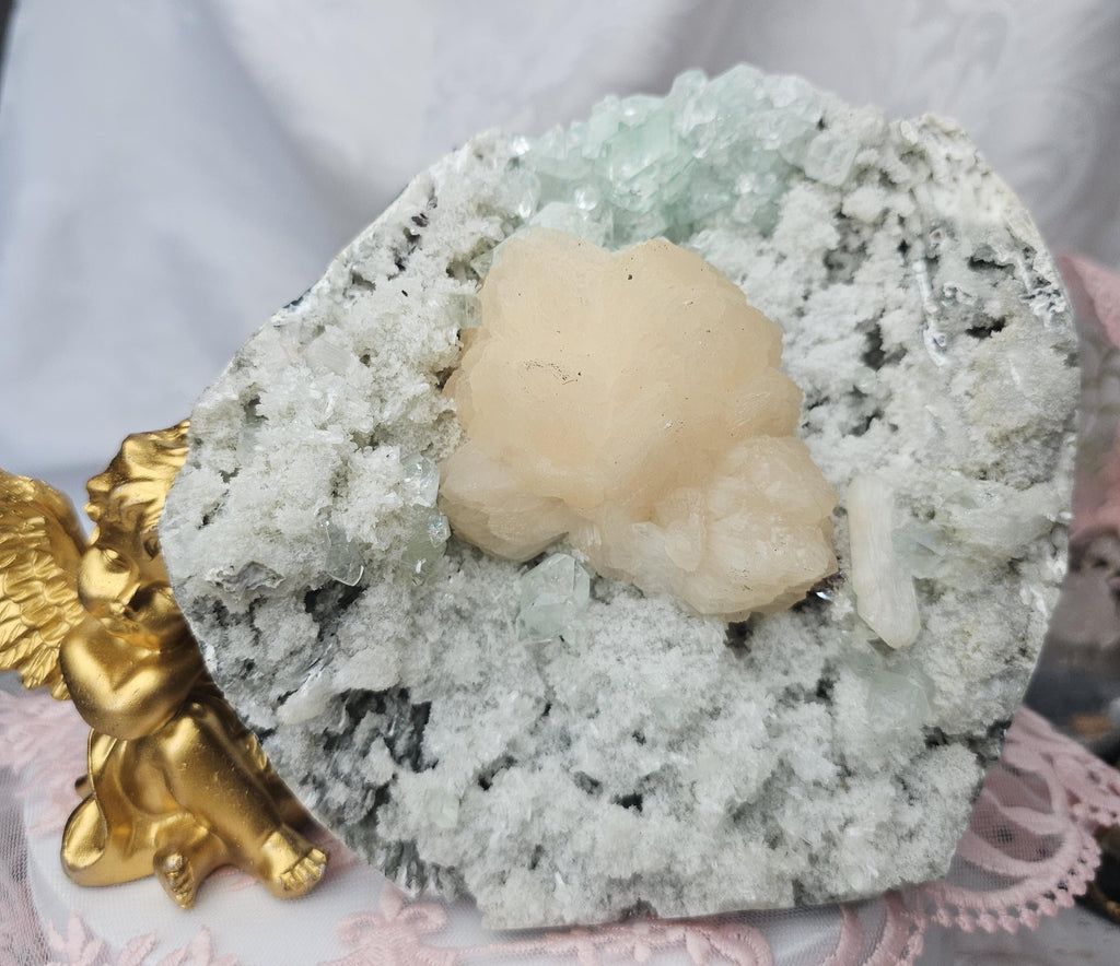 RARE LG 2.55 lb Sugar Green Diamond  Apophyllite with Stillbite from India , Apophyllite, Crystal, Crystals, Home decor