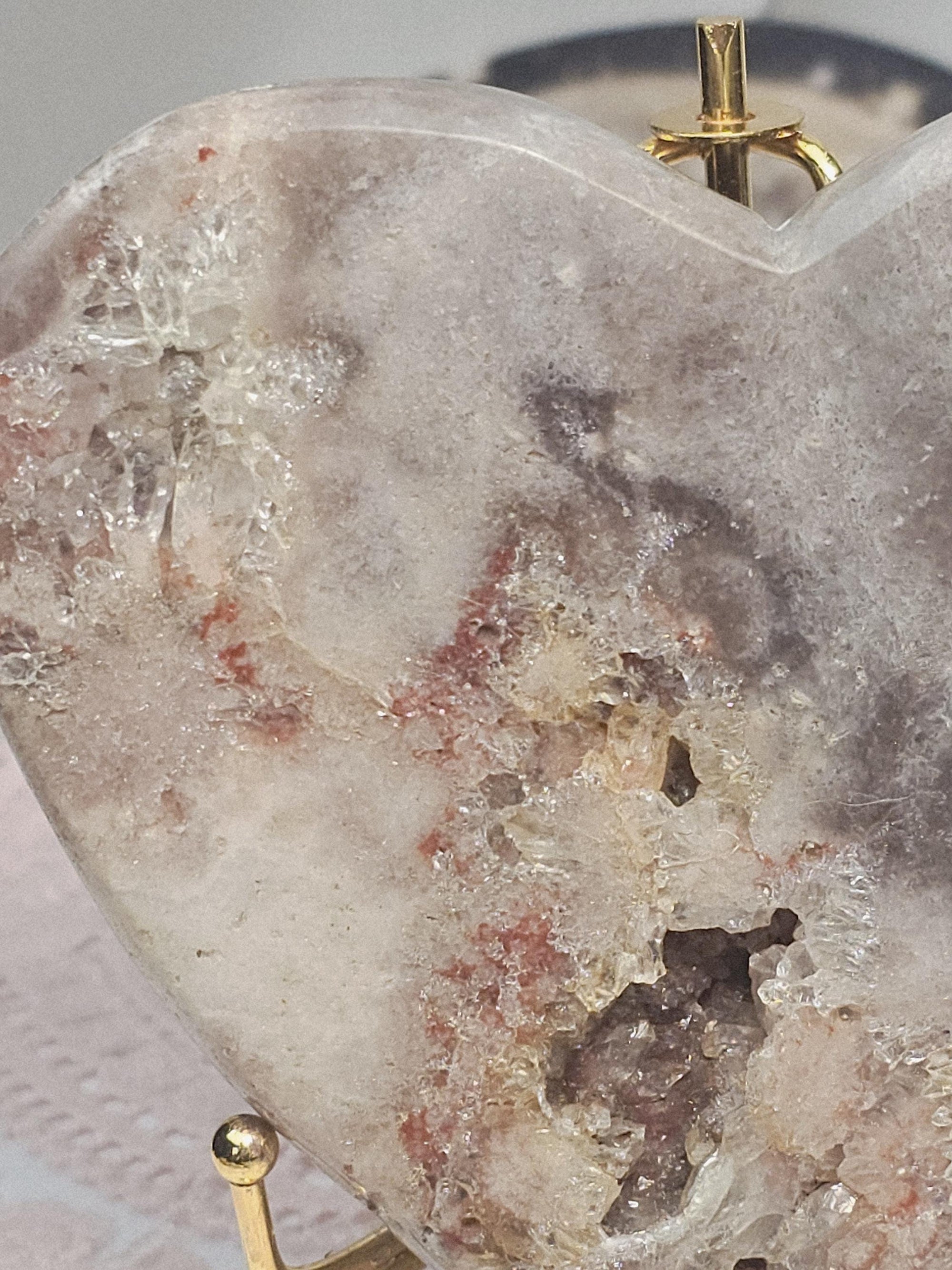 Pink Amethyst Druzy Heart, Brazilian Crystal, Rose Gold Stand