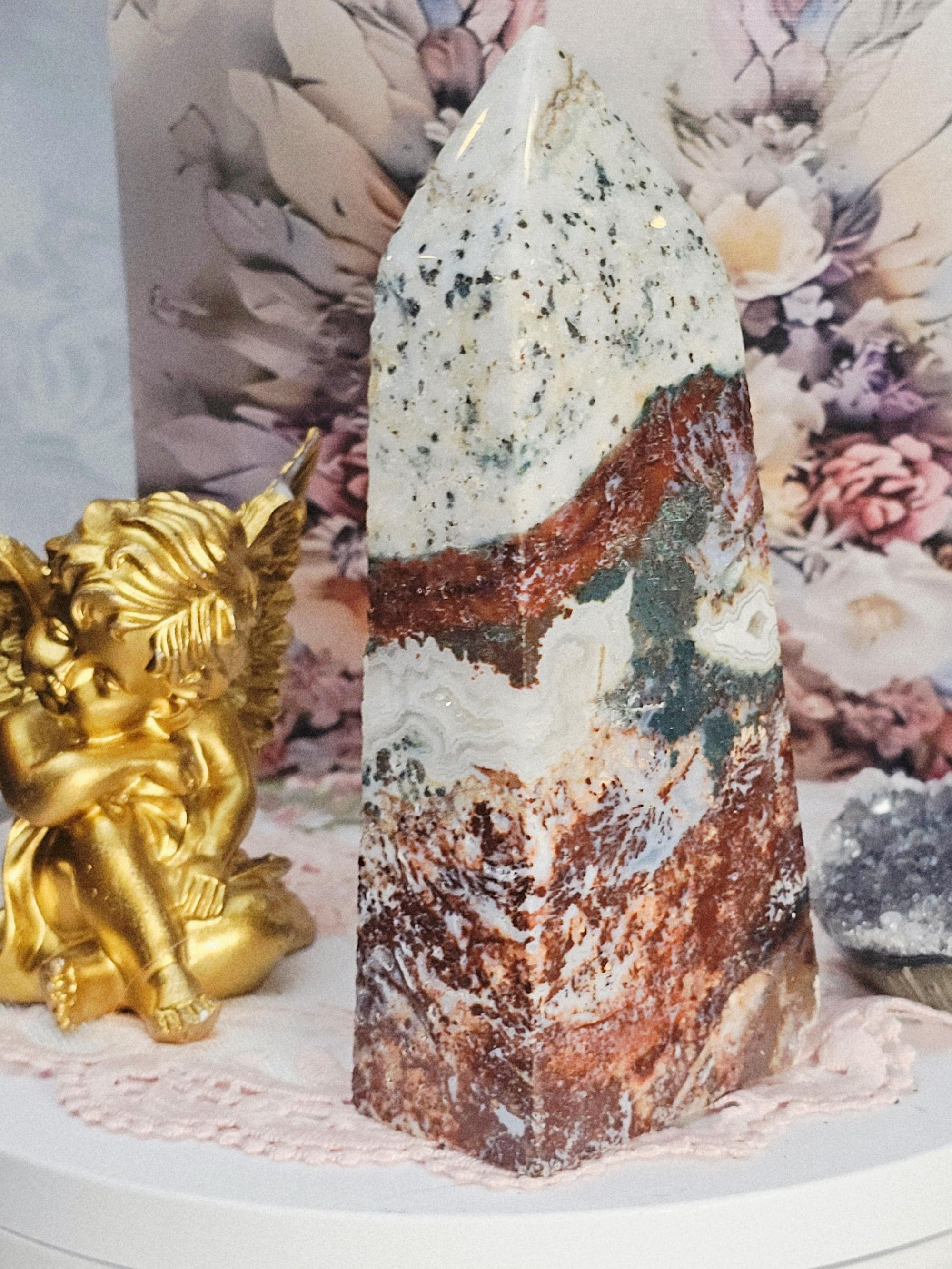 Rare Pink Amethyst Moss Agate Tower, Crystal Point, Crystals, Healing crystals, Calming