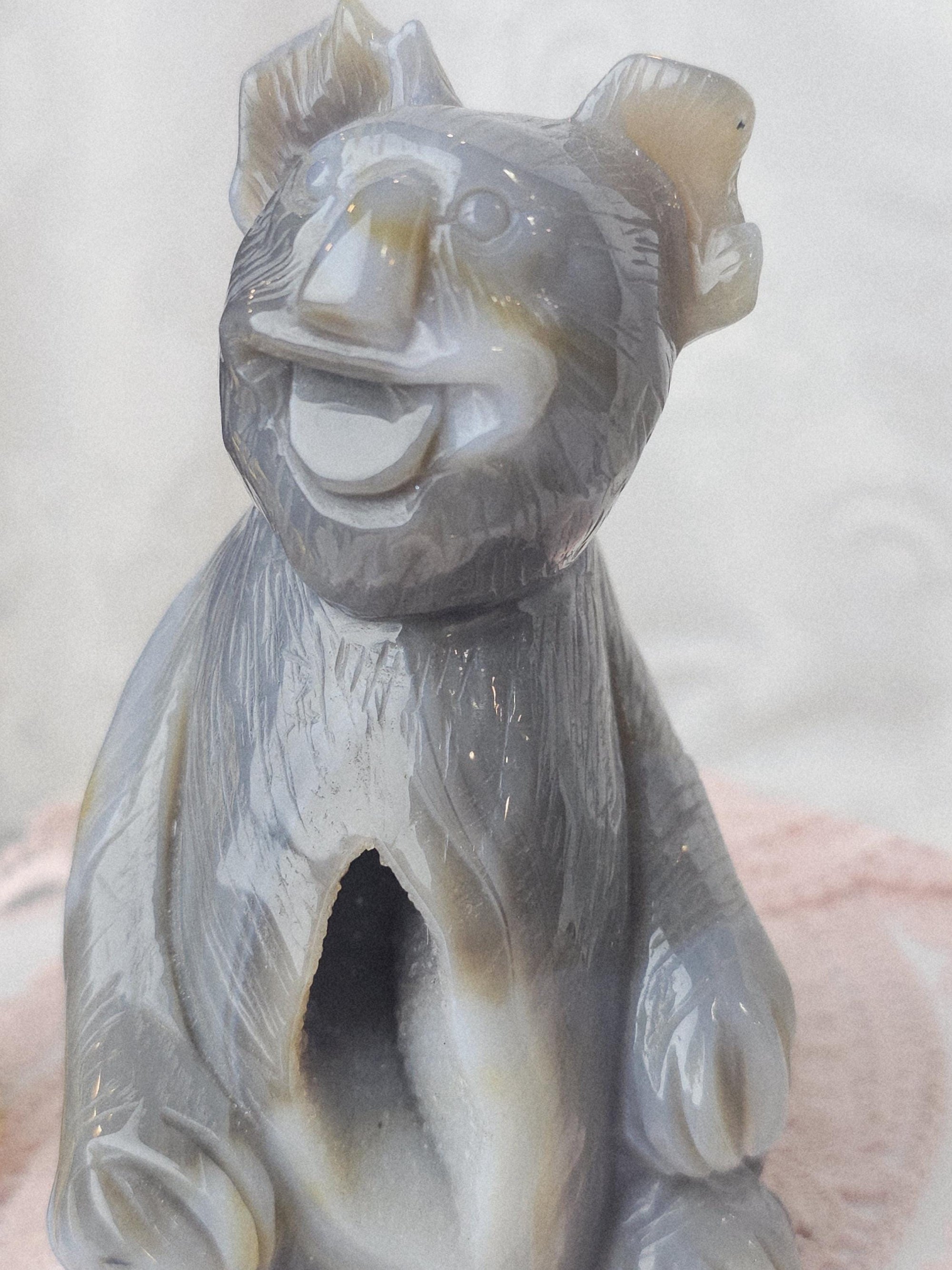 Banded Agate Koala,  Bear Statue, Druzy Agate Crystal, Home Decor, Sculpture, Koala