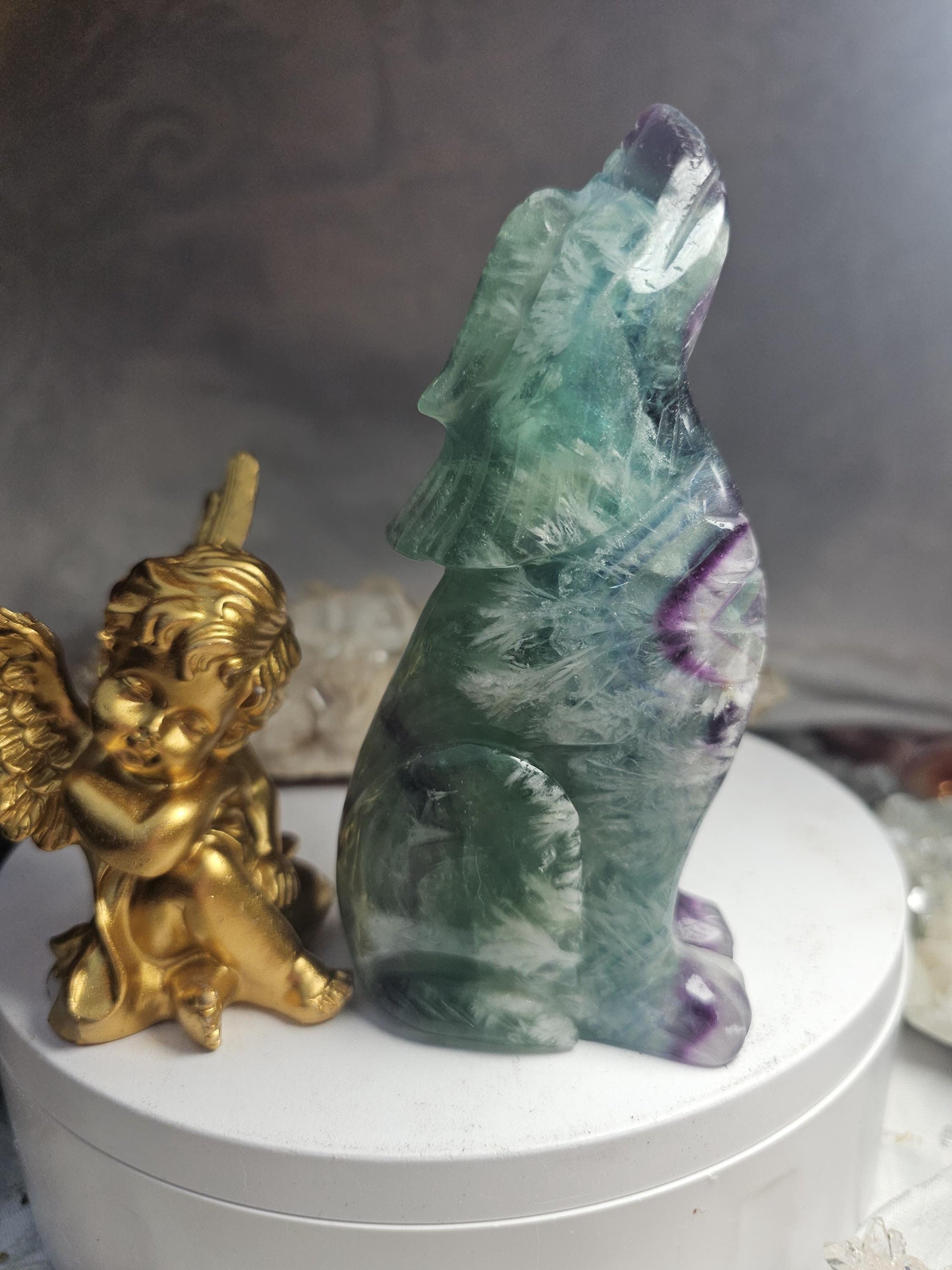 Fluorite Wolf, Crystal Wolf , Handmade, Crystal
