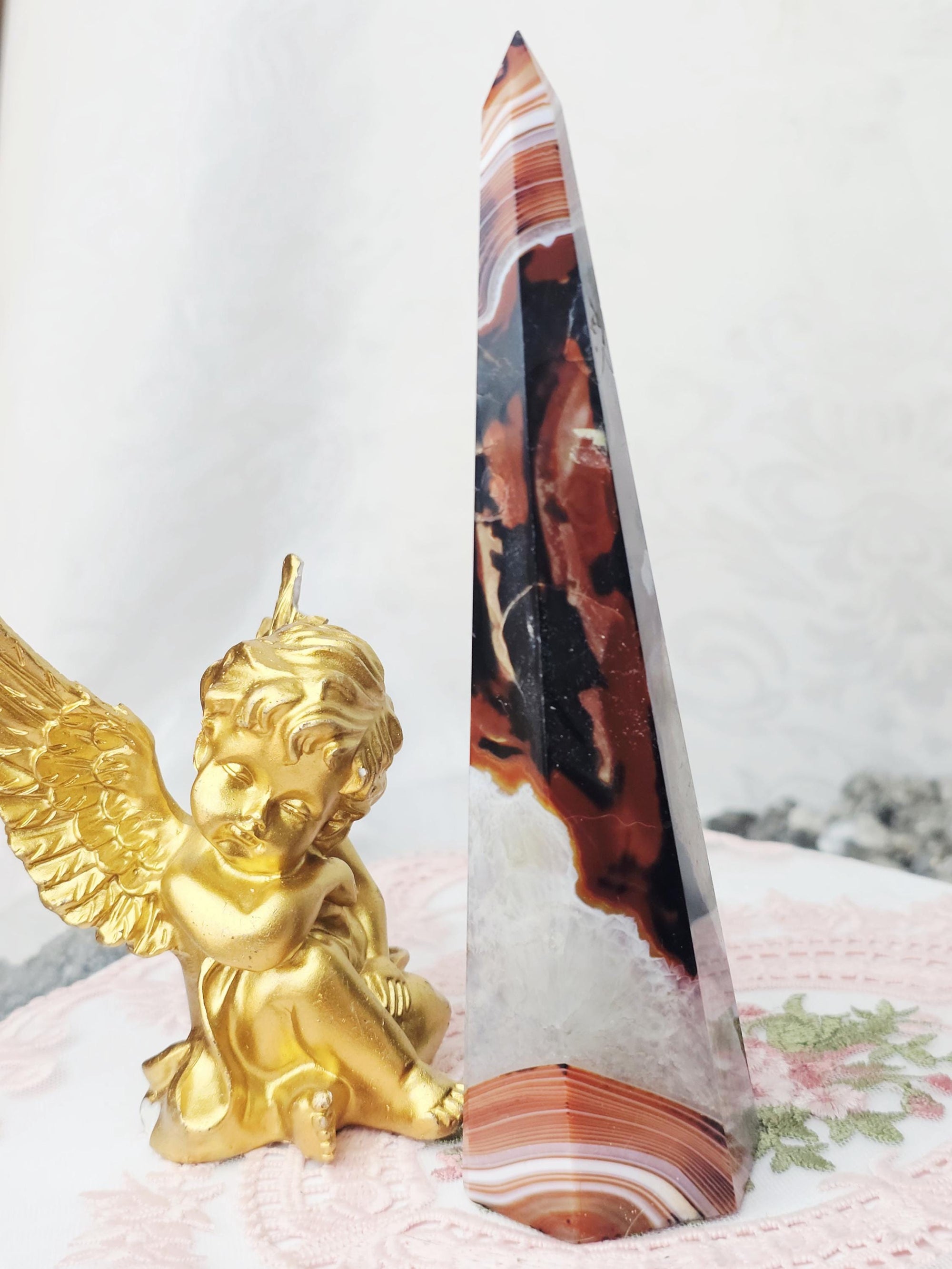 Sardonyx Carnelian Tower, Carnelian Towers , Orange and Black Sardonyx, Crystal Gift