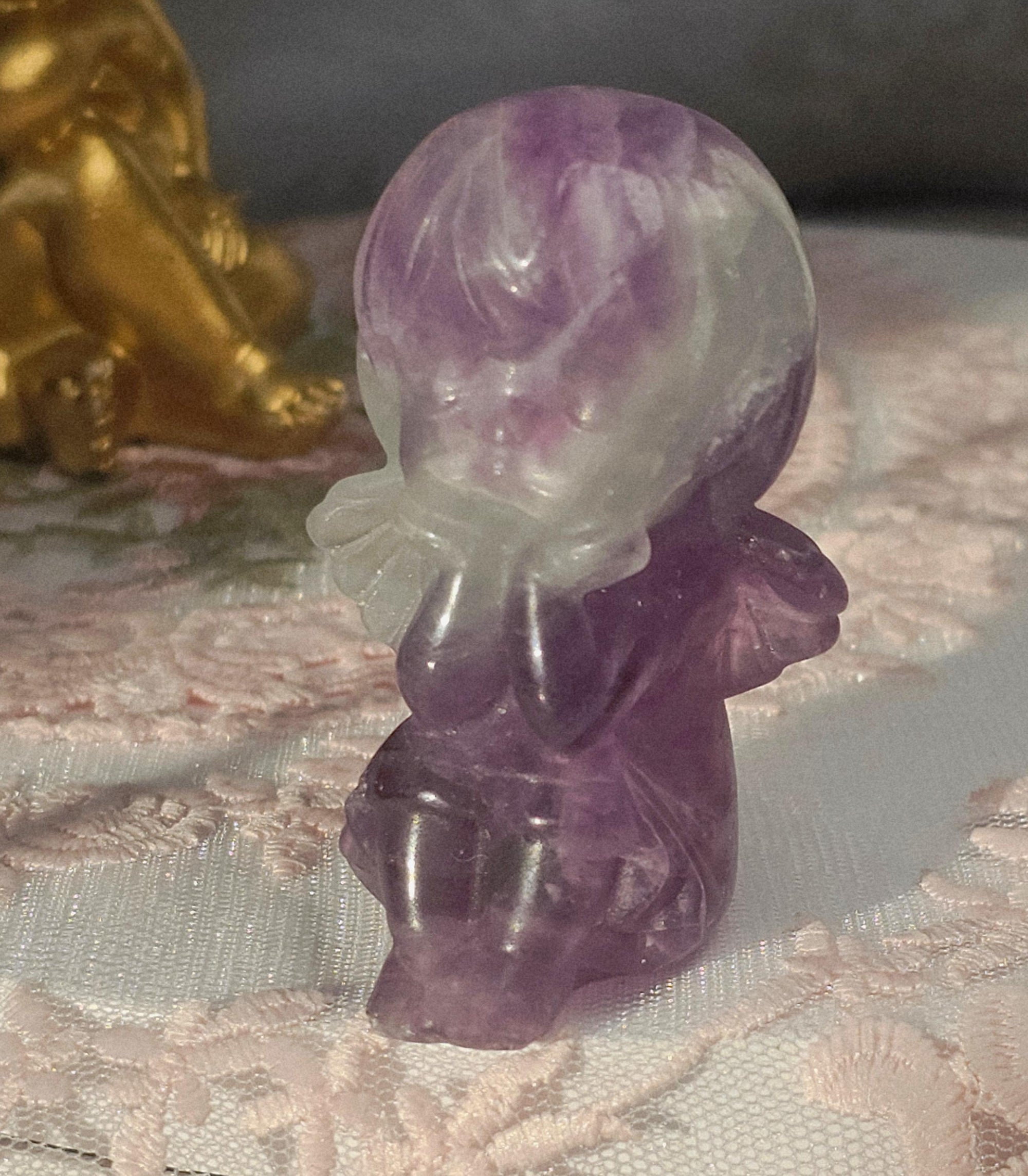 Fluorite Angel Sculpture, Handmade Crystal Figurine