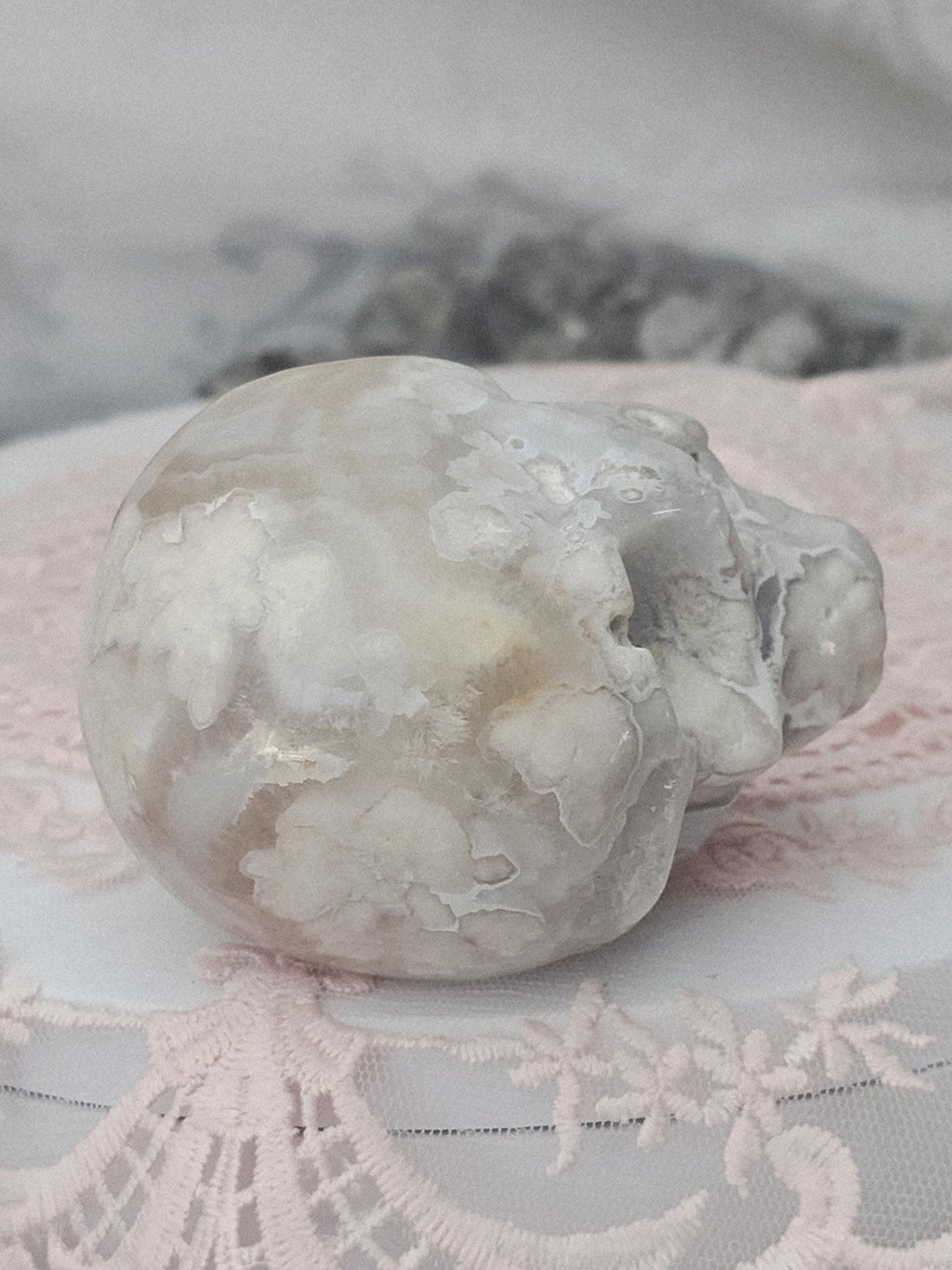 Flower Agate Skull  / Cherry Blossom / High Quality / Crystal Energy / Chakra Stone / Crystal Healing / Meditation Stone