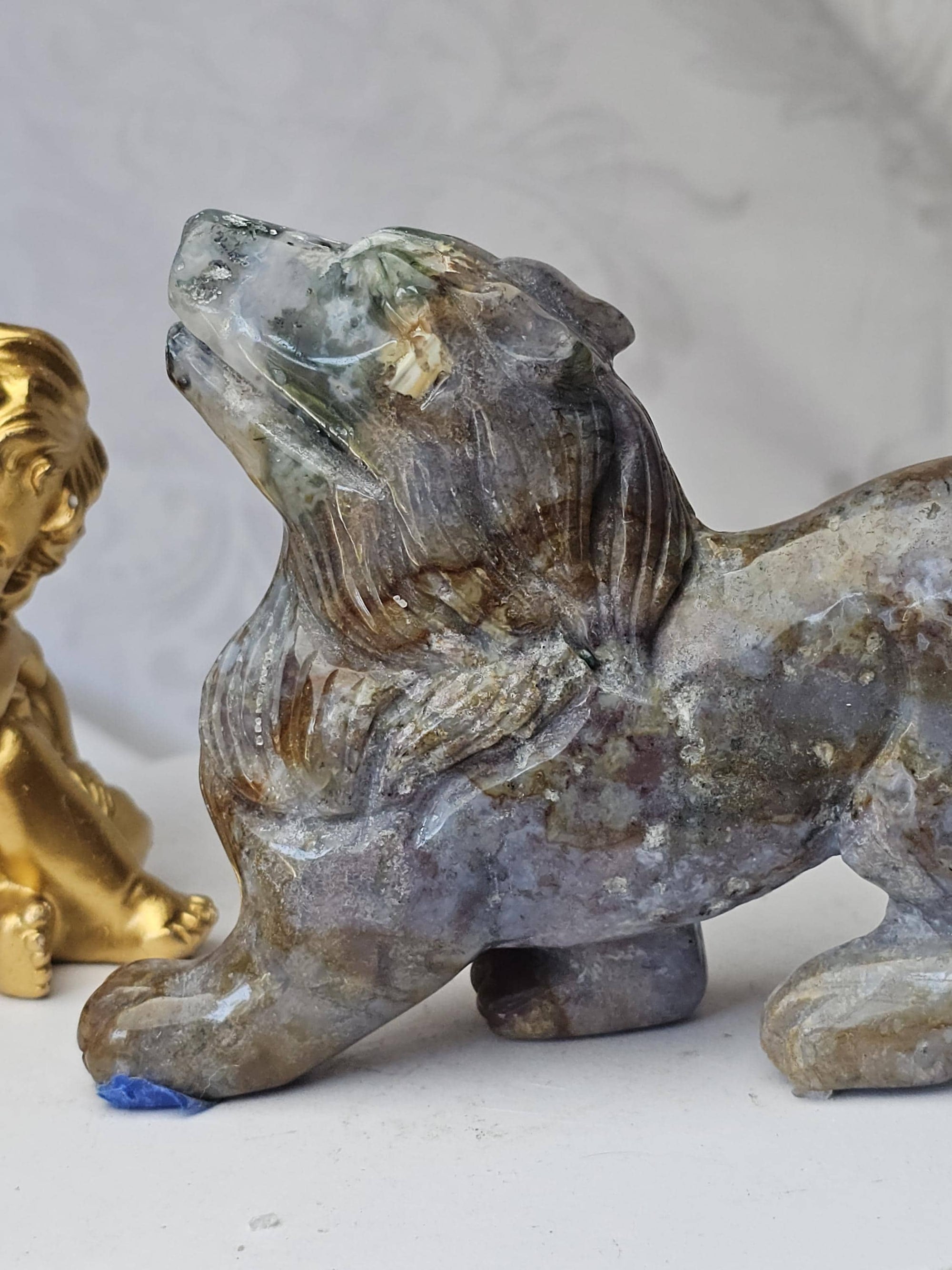 Colorful Druzy Ocean Jasper Wolf, Statement Piece, Wolf