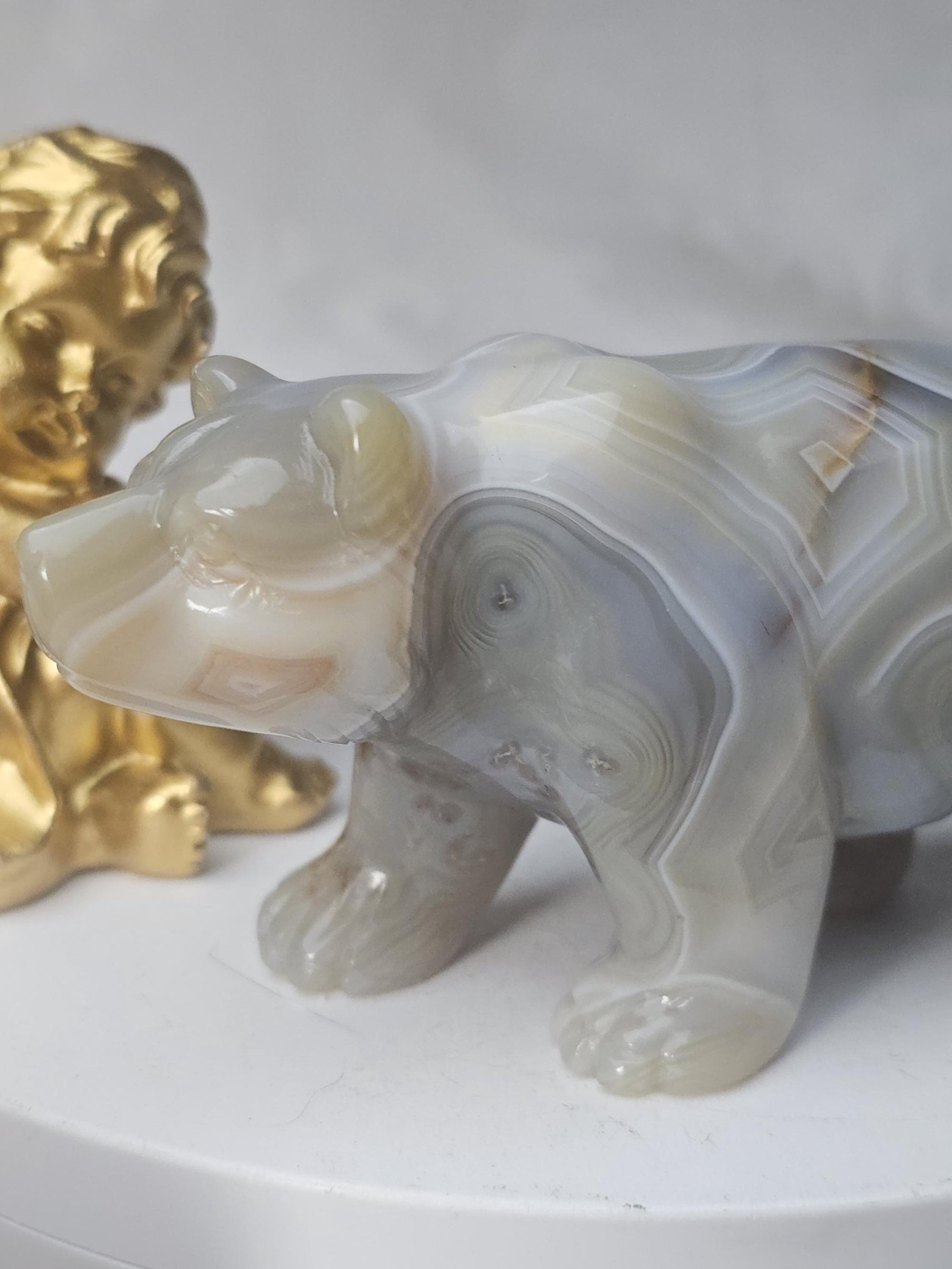 Banded Agate Bear Statue, Druzy Crystal Sculpture, Home Decor