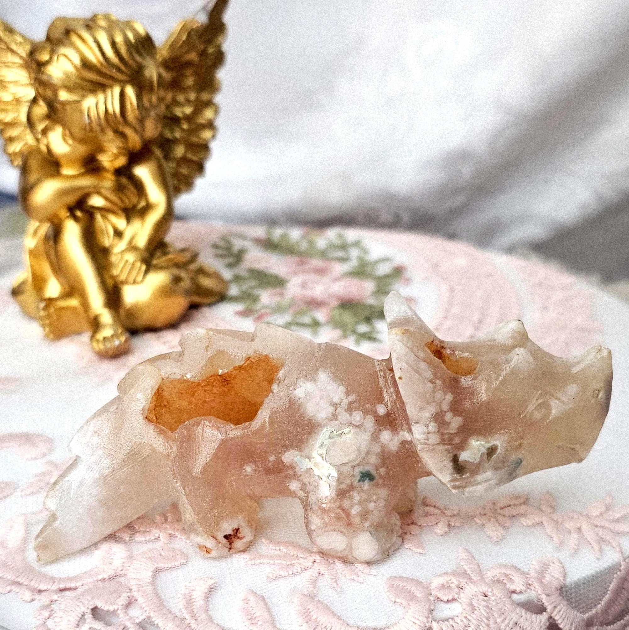 Flower Agate Dinosaur Carving, Druzy Crystal Sculpture