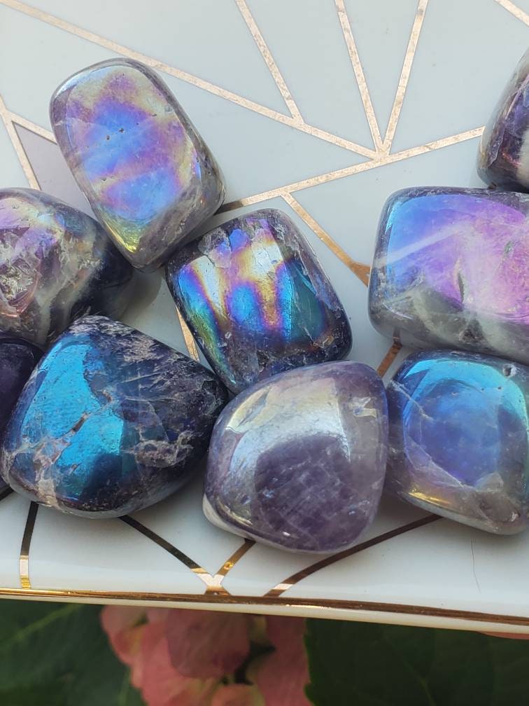 Angel Aura Amethyst Tumbled Stone – Reiki Infused Healing Crystal