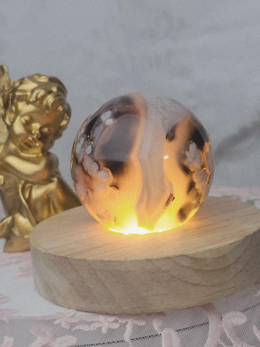 Black Flower Agate Sphere, Crystal Ball Crystals, Gift
