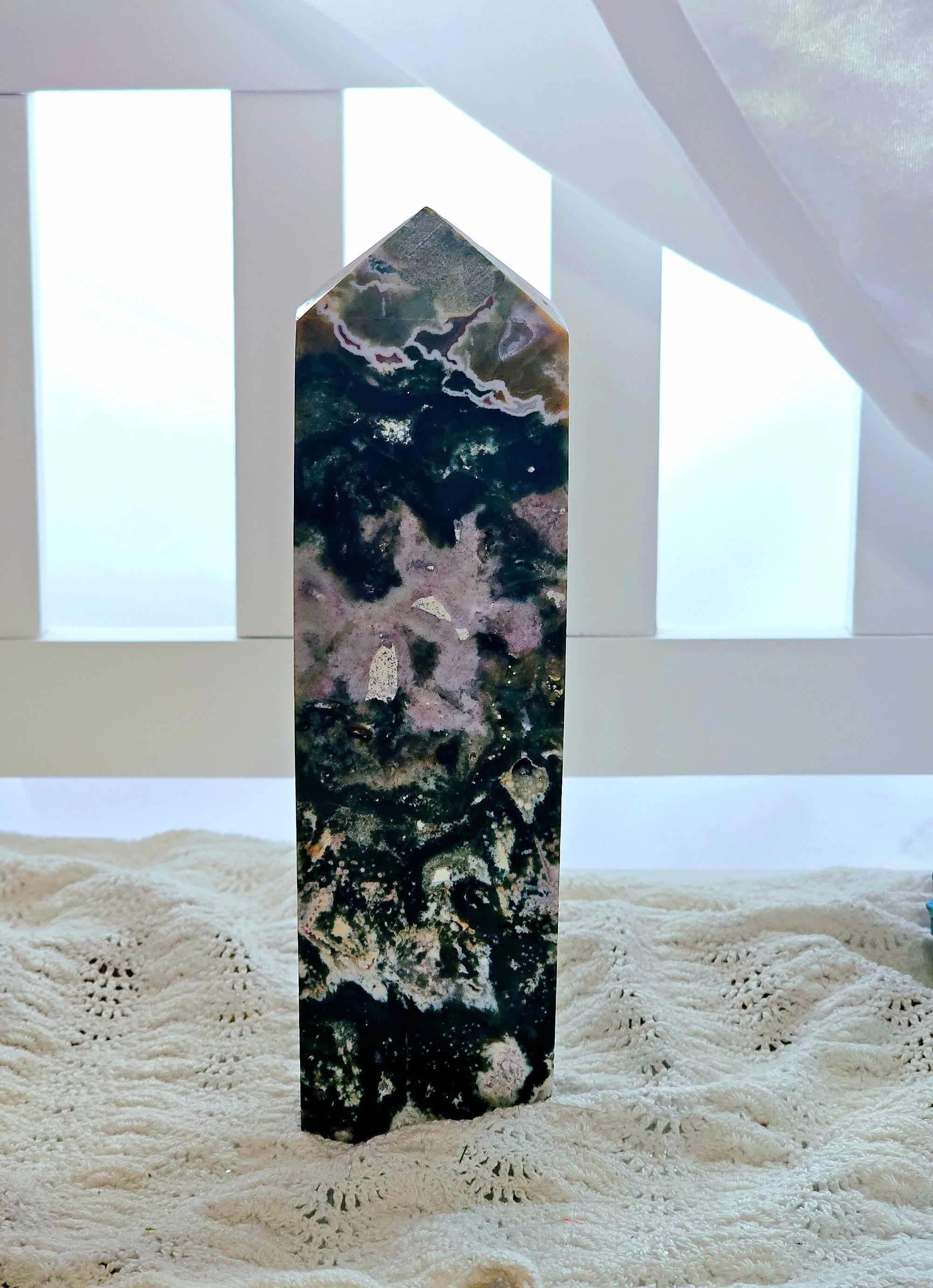 2lb 7oz Rare Colorful Druzy Ocean Jasper Tower, Big Druzy Tower