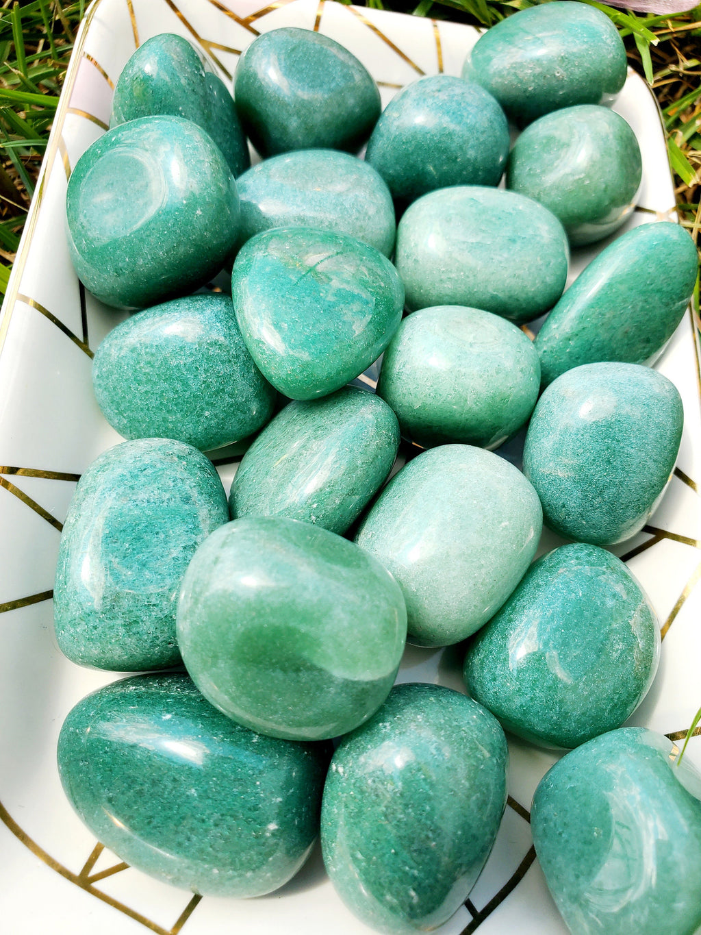 5 GREEN AVENTURINE Large Tumbled Stones Gift Bag,Heart Chakra, Good luck crystal,Positivity crystal, Abundance