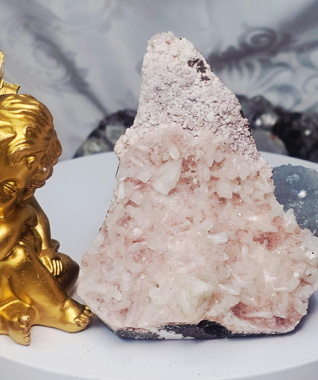 RARE Pink Sugar Apophyllite with Stillbite from India , Apophyllite, Crystal, Crystal