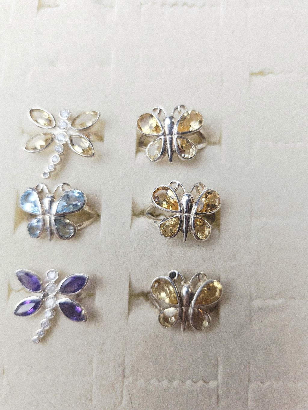 925 Silver Butterfly Dragonfly Crystal Ring, Handmade