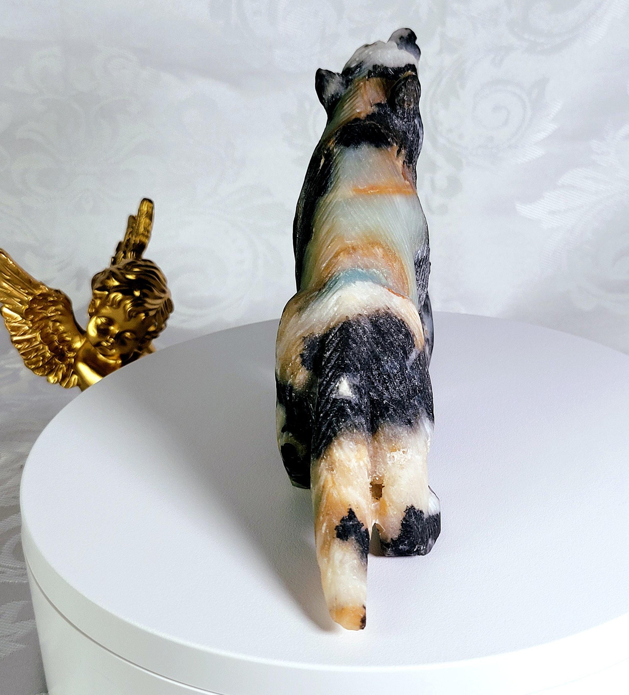 Caribbean Calcite Wolf, Crystal Wolf, Wolf Sculpture, Wolf, Home decor