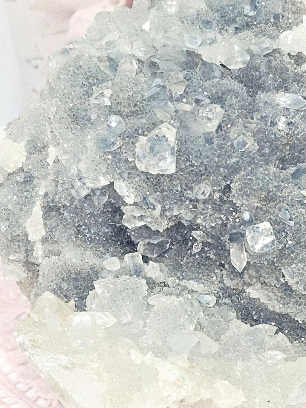 Blue Chalcedony with Diamond Apophyllite and Calcite from India