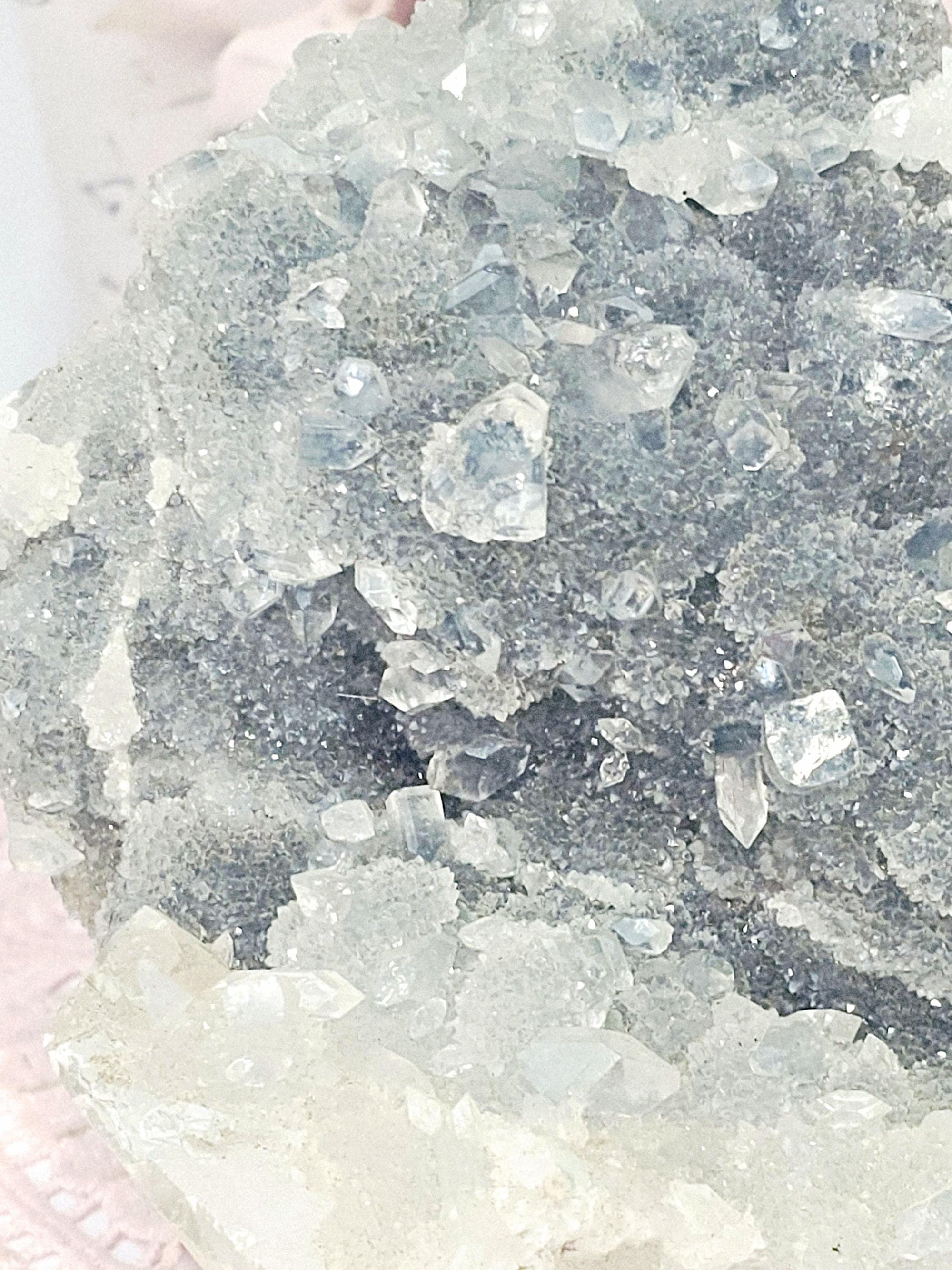 Blue Chalcedony with Diamond Apophyllite and Calcite from India