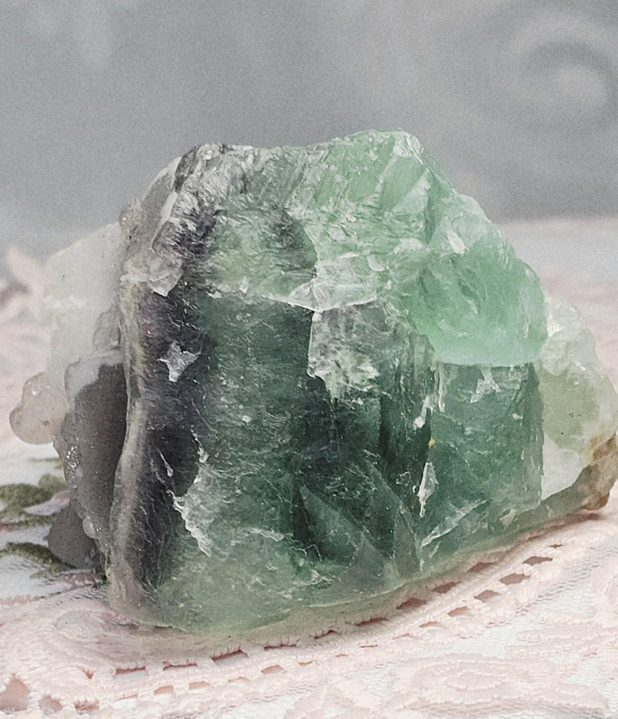 Fujian Fluorite Specimen, Green and Purple Crystal with Calcite