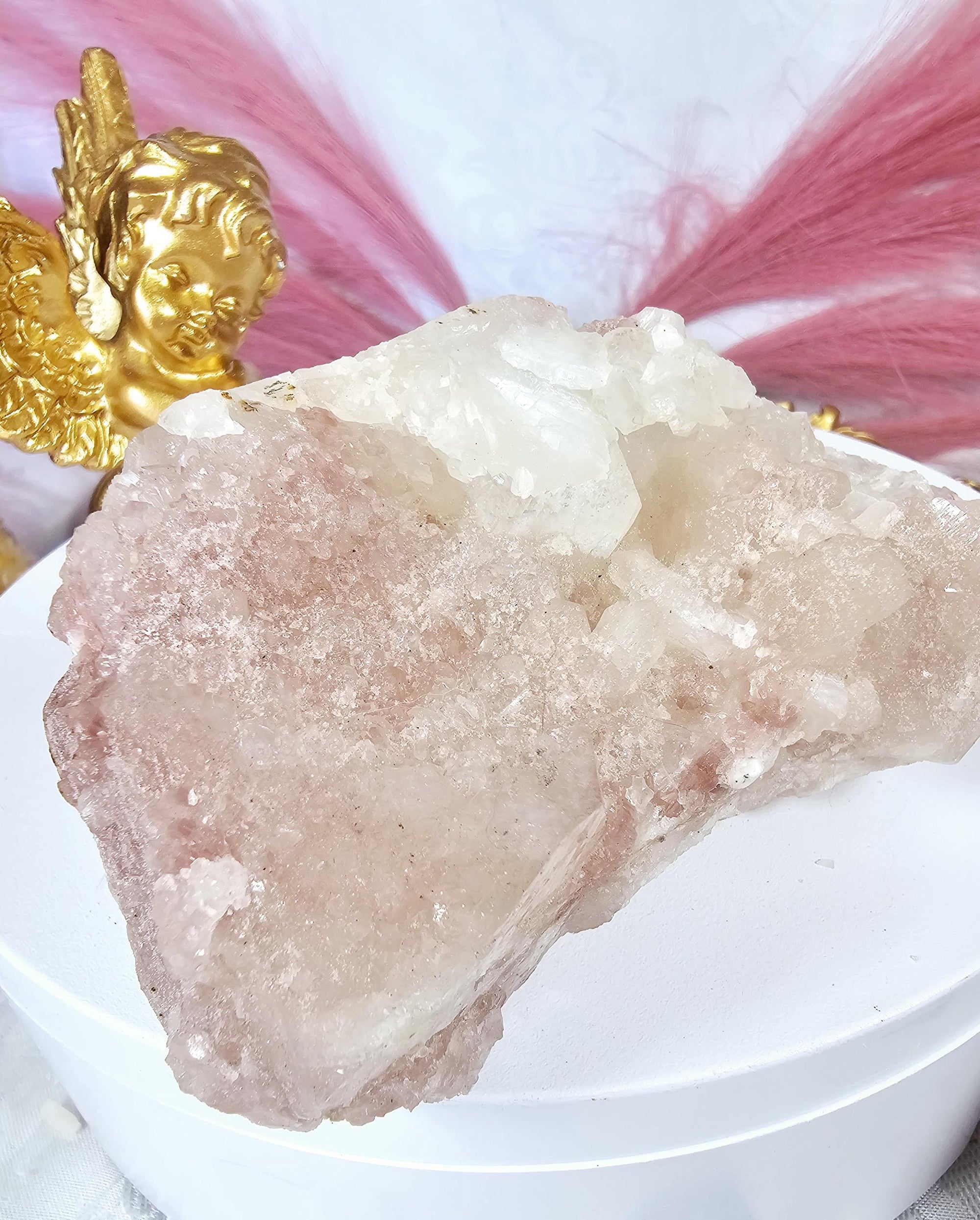 Rare Pink Cotton Candy Sugar Apophyllite Crystal Cluster, India