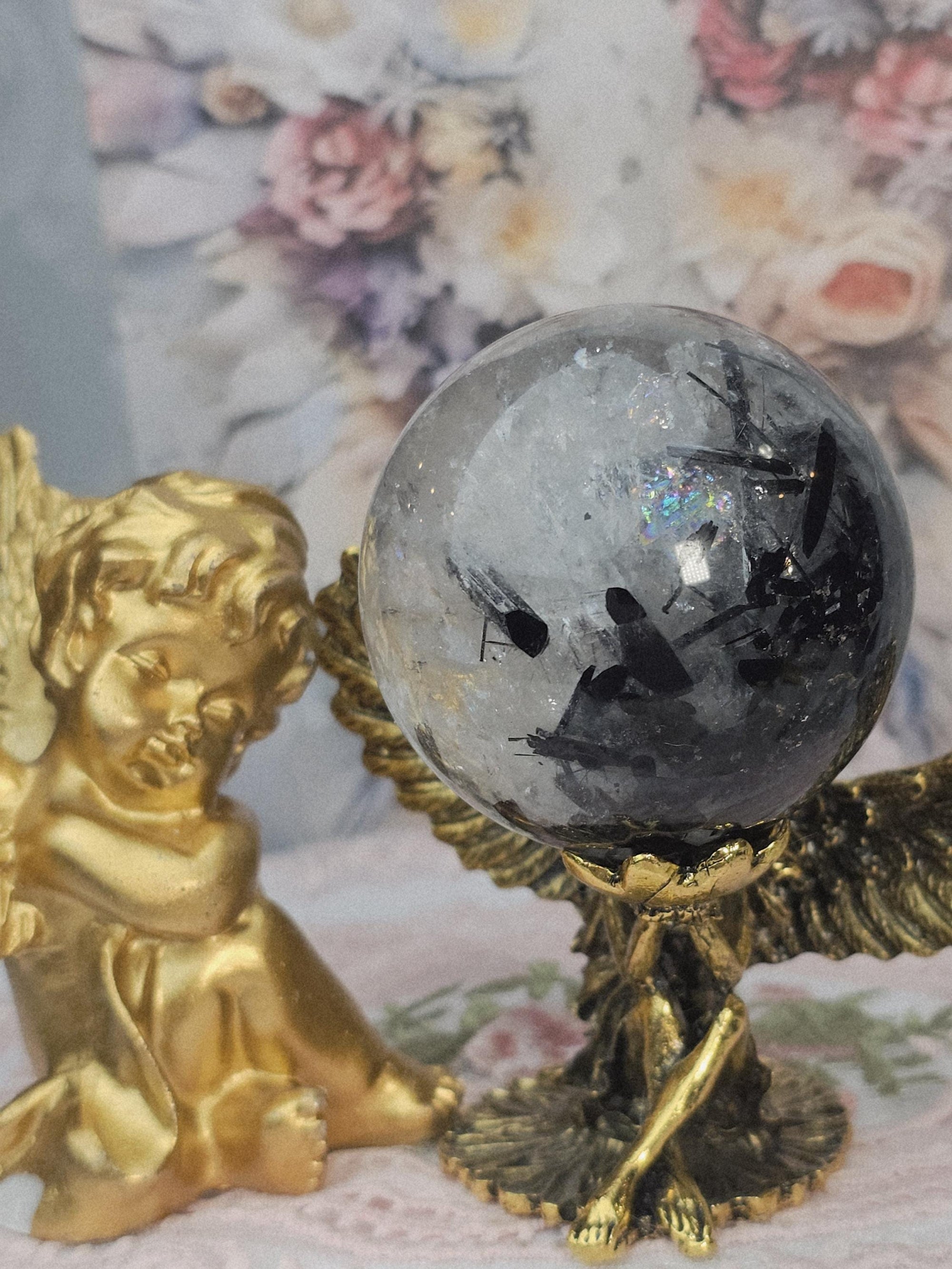 Rutilated Quartz Sphere, Black Tourmaline Sphere, Crystal Ball, Crystal Sphere