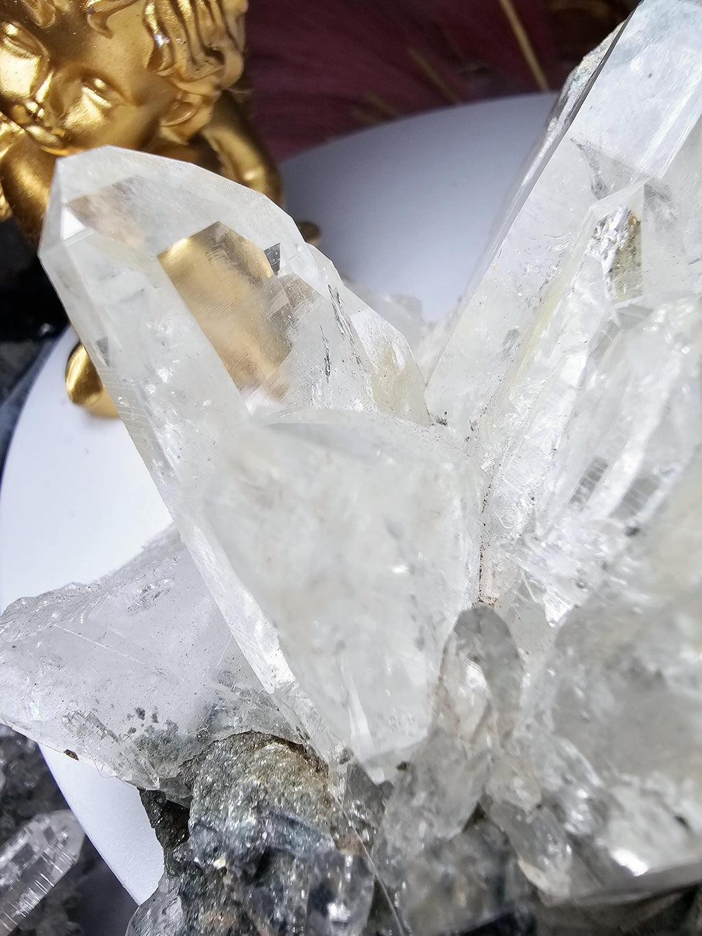 RARE LG  Lemurian Quartz Cluster in Fuschite, Columbia, Crystal Cluster