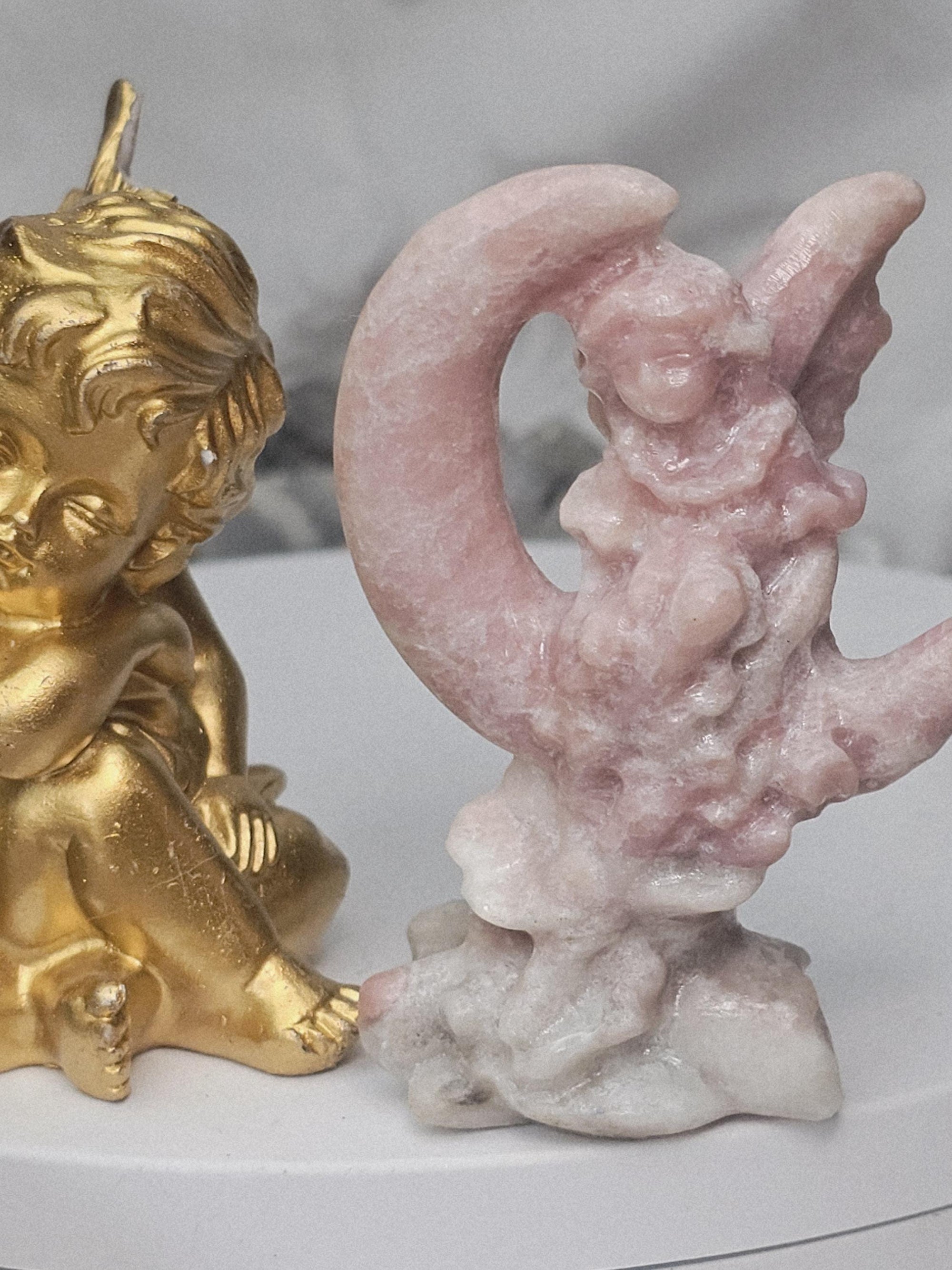 Pink Opal Fairy in a Moon , Pink Opal, Pink Fairy, Crystal Sculpture, Dragon, Fairy