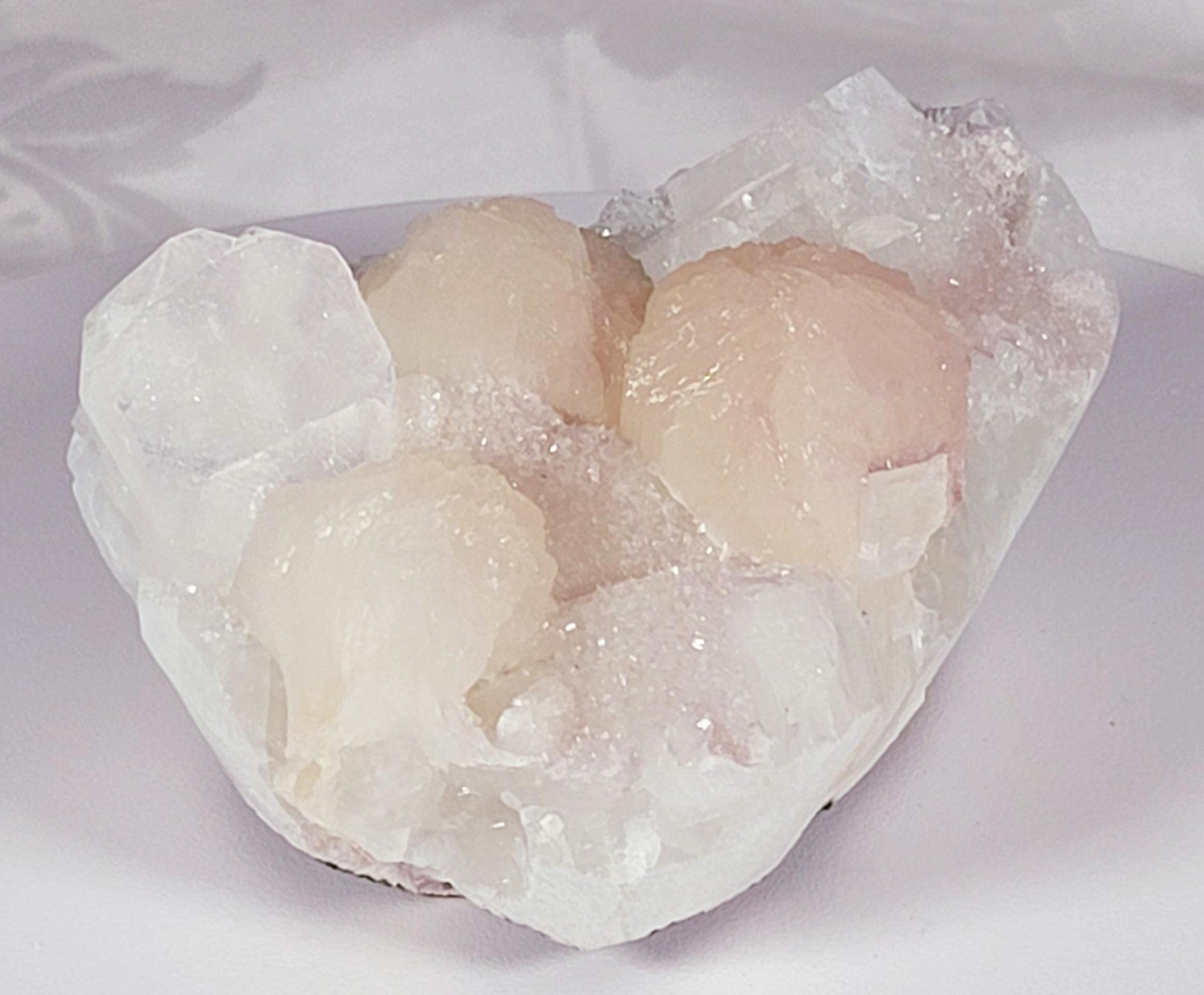 RARE Pink Sugar Apophyllite with Stillbite from India , Apophyllite, Crystal, Crystal