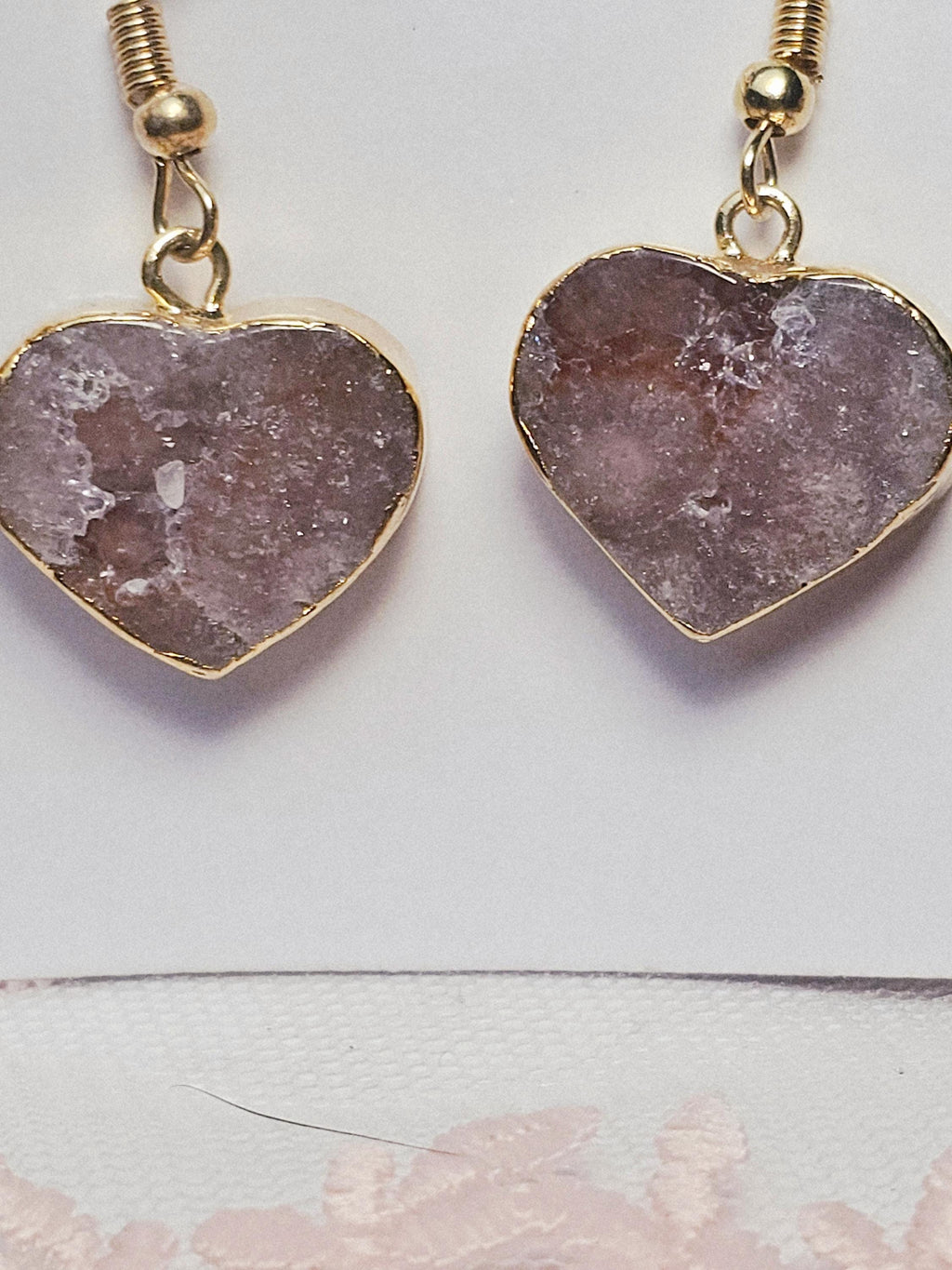 Handmade Pink Amethyst Heart Earrings, Gold Jewelry