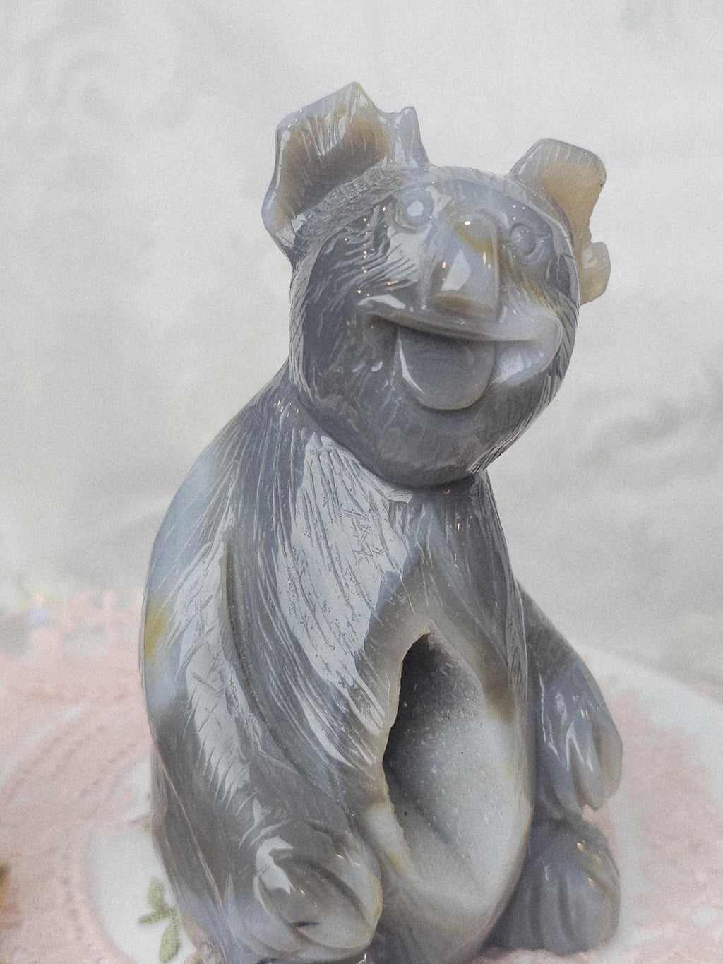 Banded Agate Koala,  Bear Statue, Druzy Agate Crystal, Home Decor, Sculpture, Koala