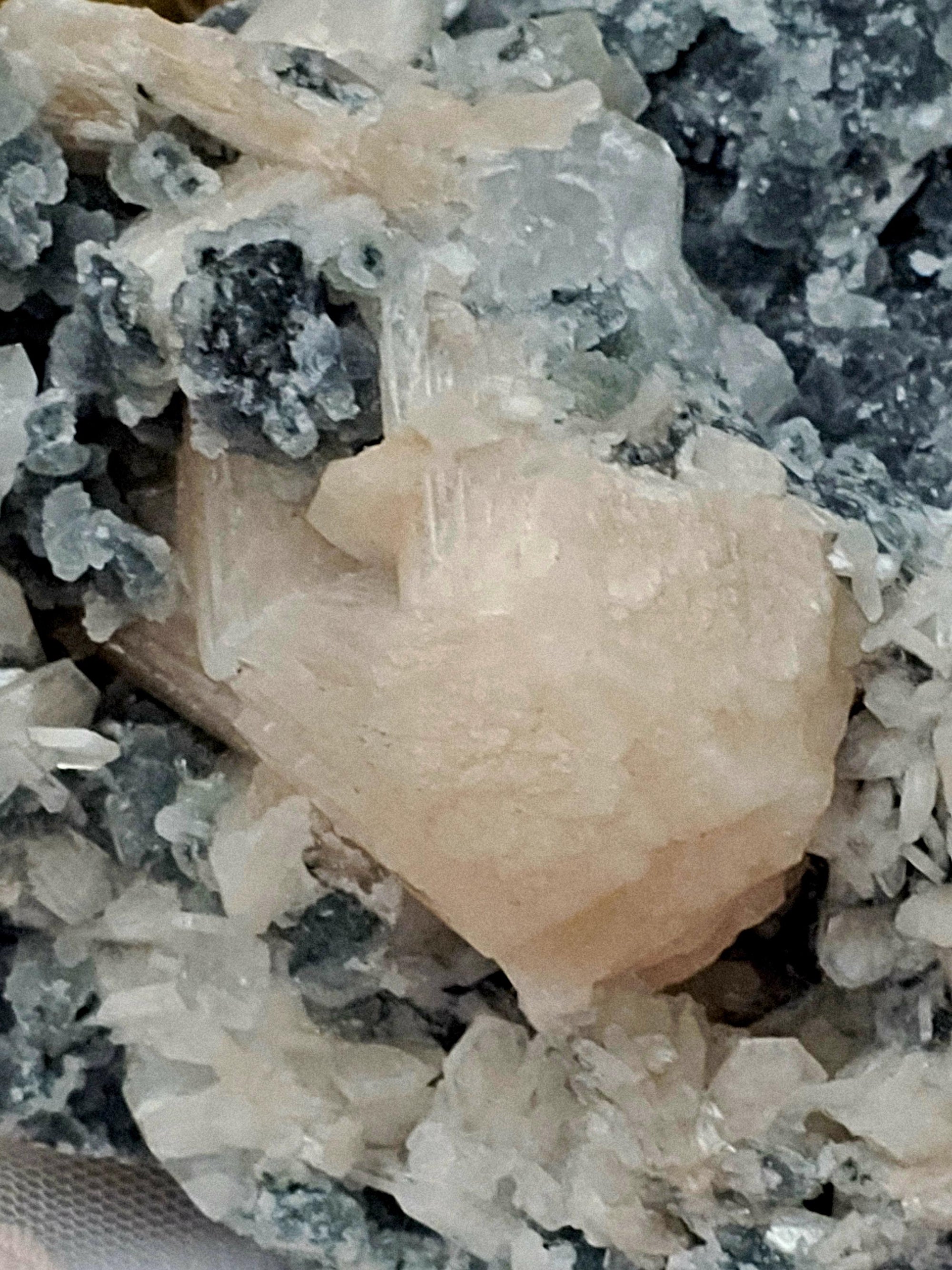 Large Apophyllite Cluster with Green Chalcedony and Stillbite, India