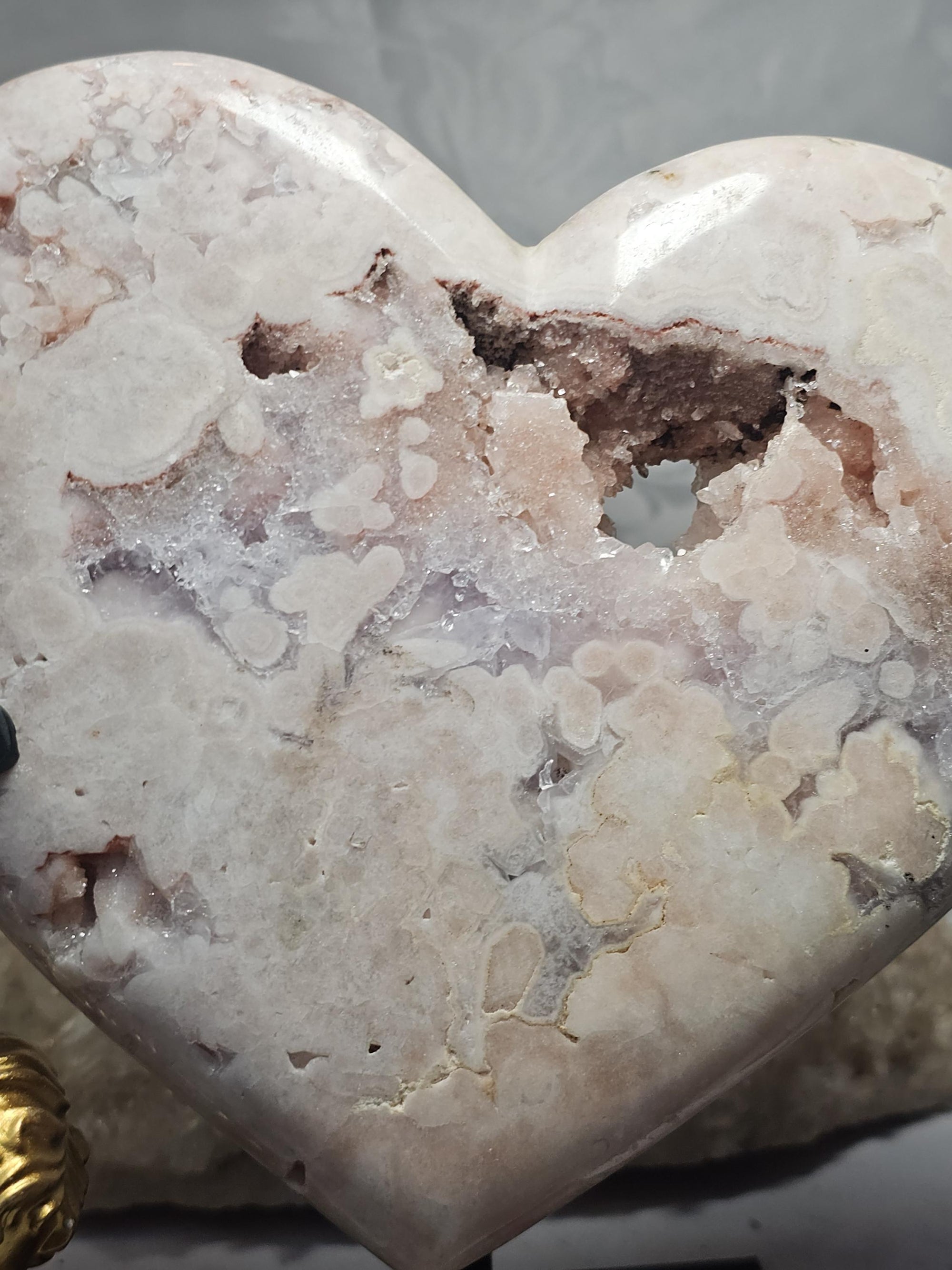 Pink Amethyst Druzy Heart, Rose Gold Stand, Brazilian Crystal Gift