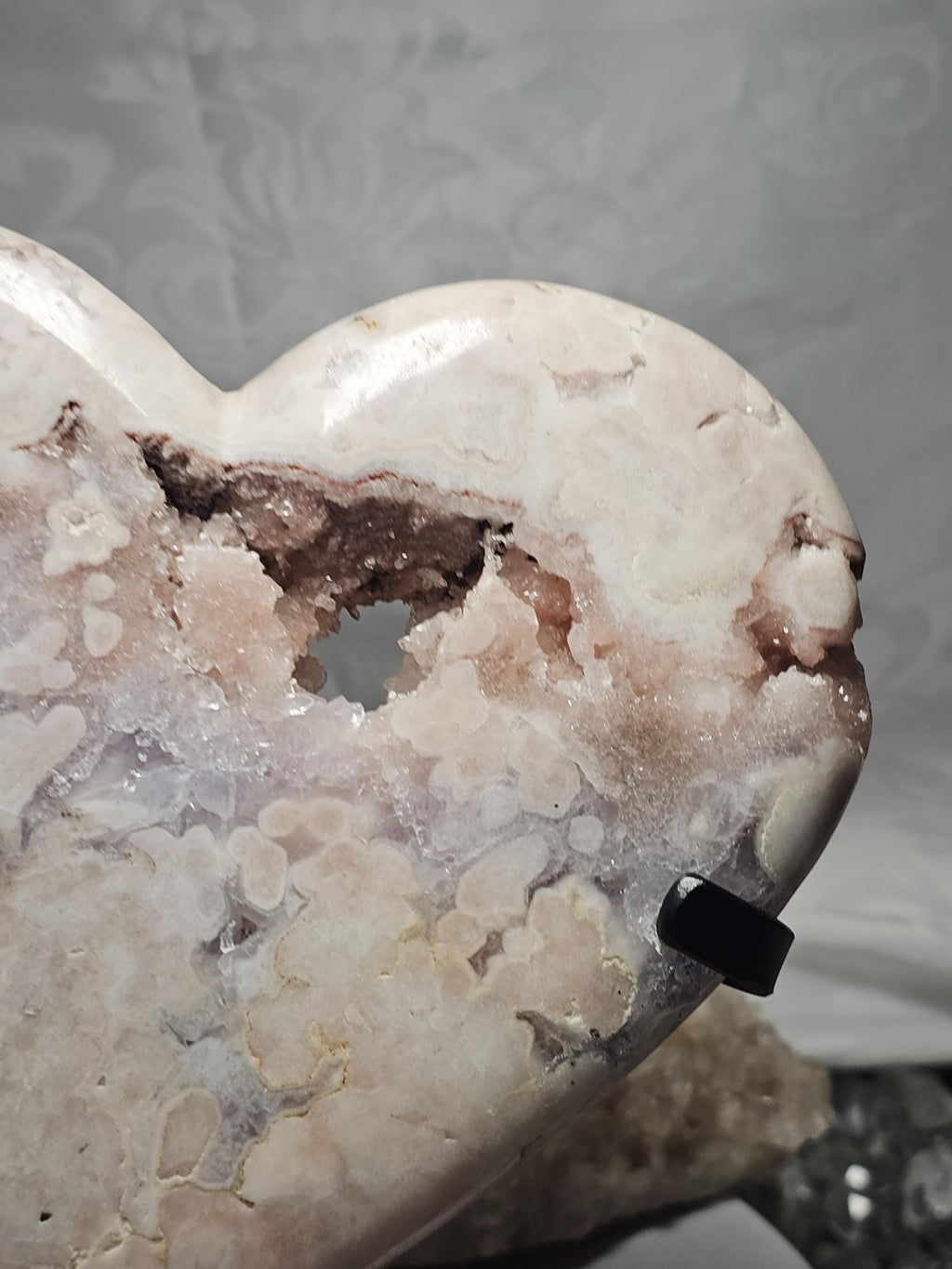 Pink Amethyst Druzy Heart, Rose Gold Stand, Brazilian Crystal Gift