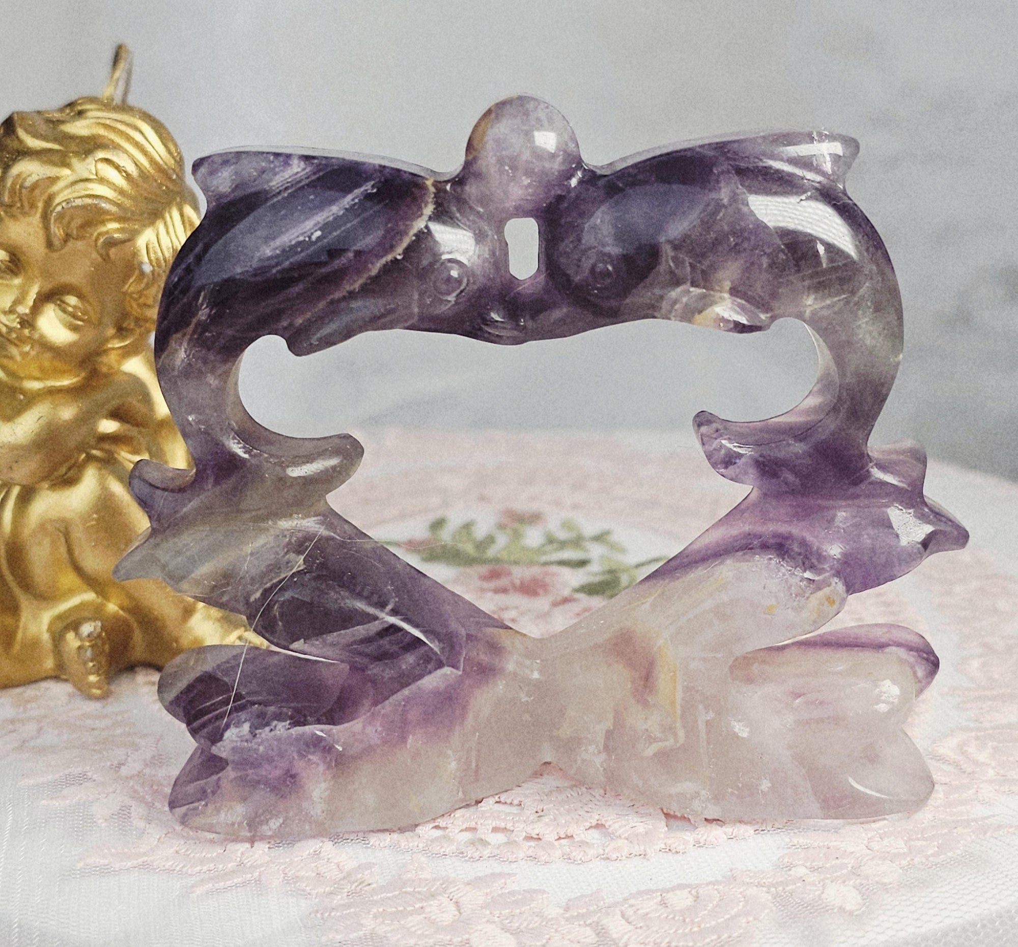 Fluorite Dolphins ,  Crystal Dolphins Handmade, Crystal, Dolphin Sculpture