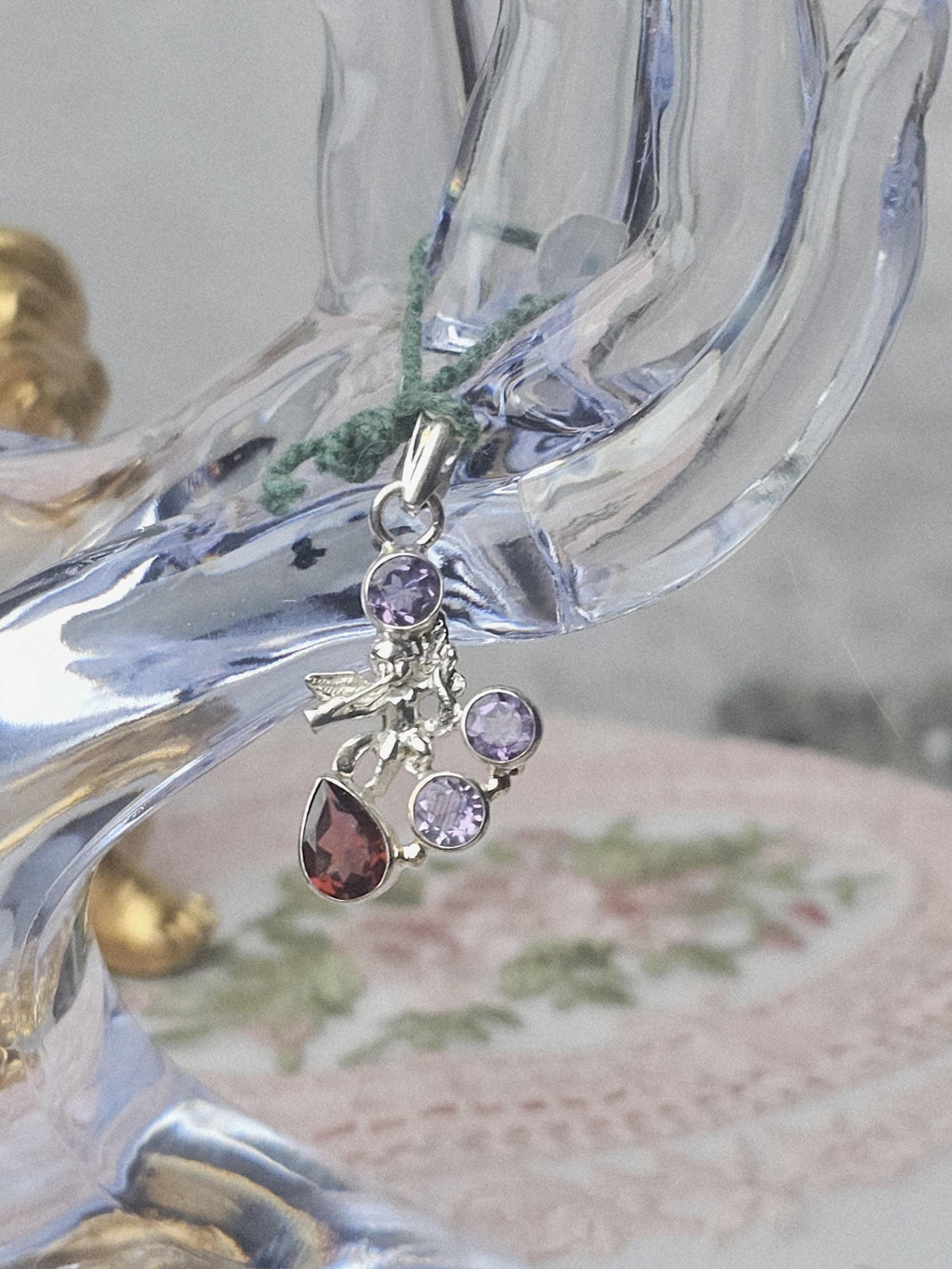 Sterling Silver Amethyst Garnet Angel Pendant