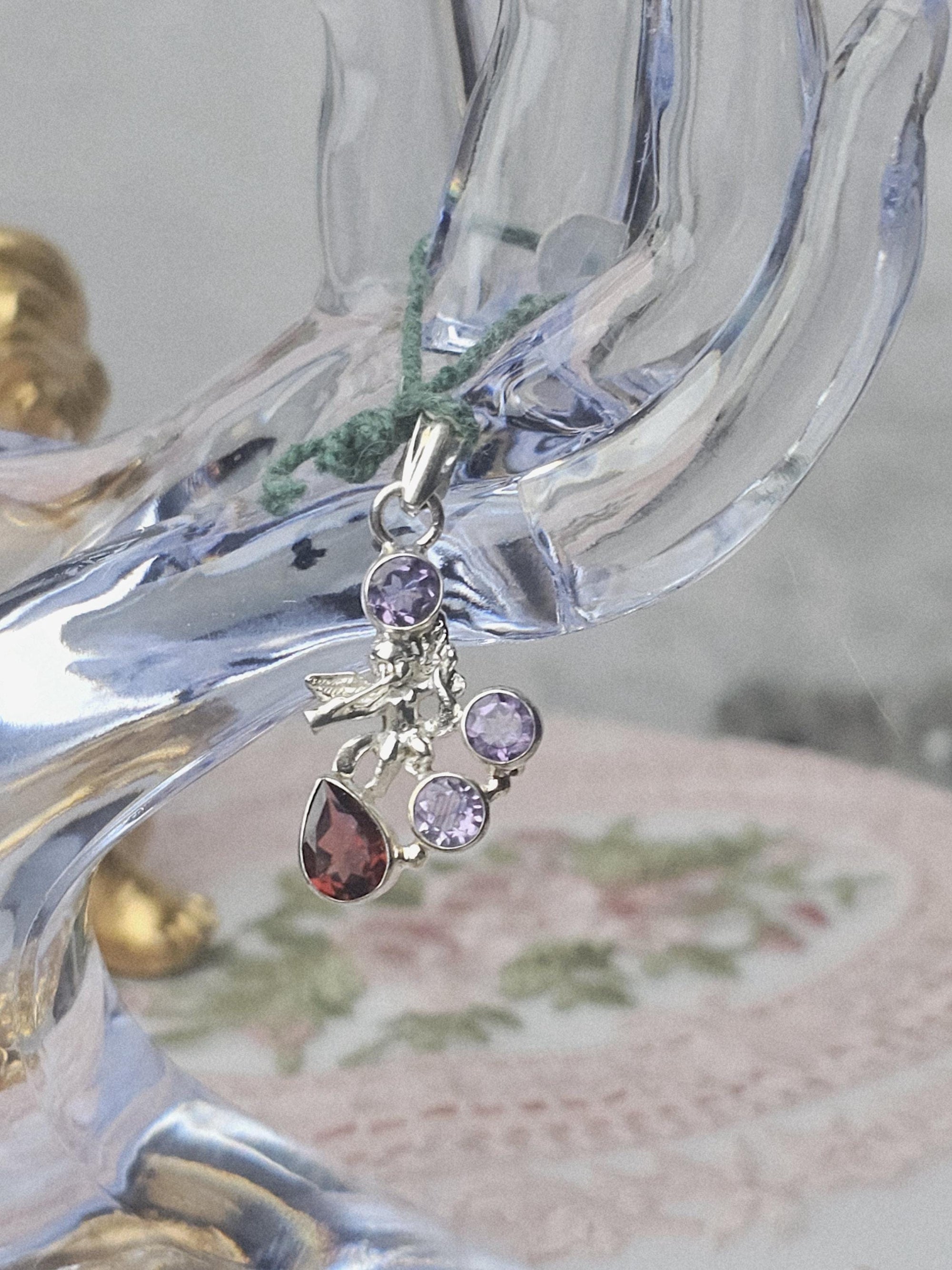 Sterling Silver Amethyst Garnet Angel Pendant
