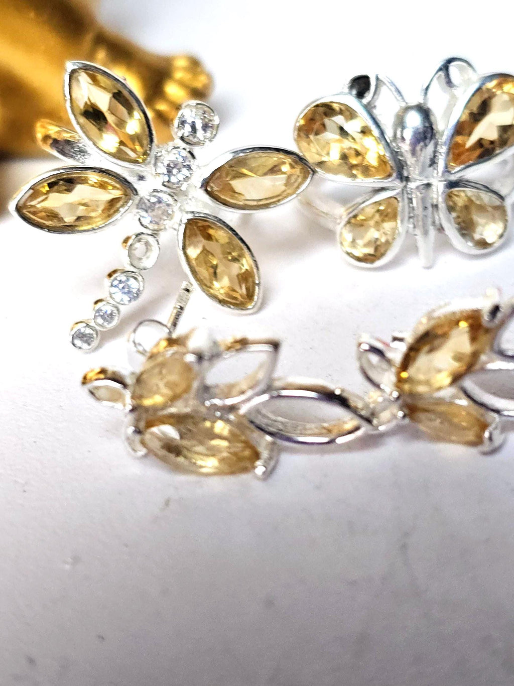 Citrine Ring Set, Butterfly Ring, Earrings, Jewelry Set