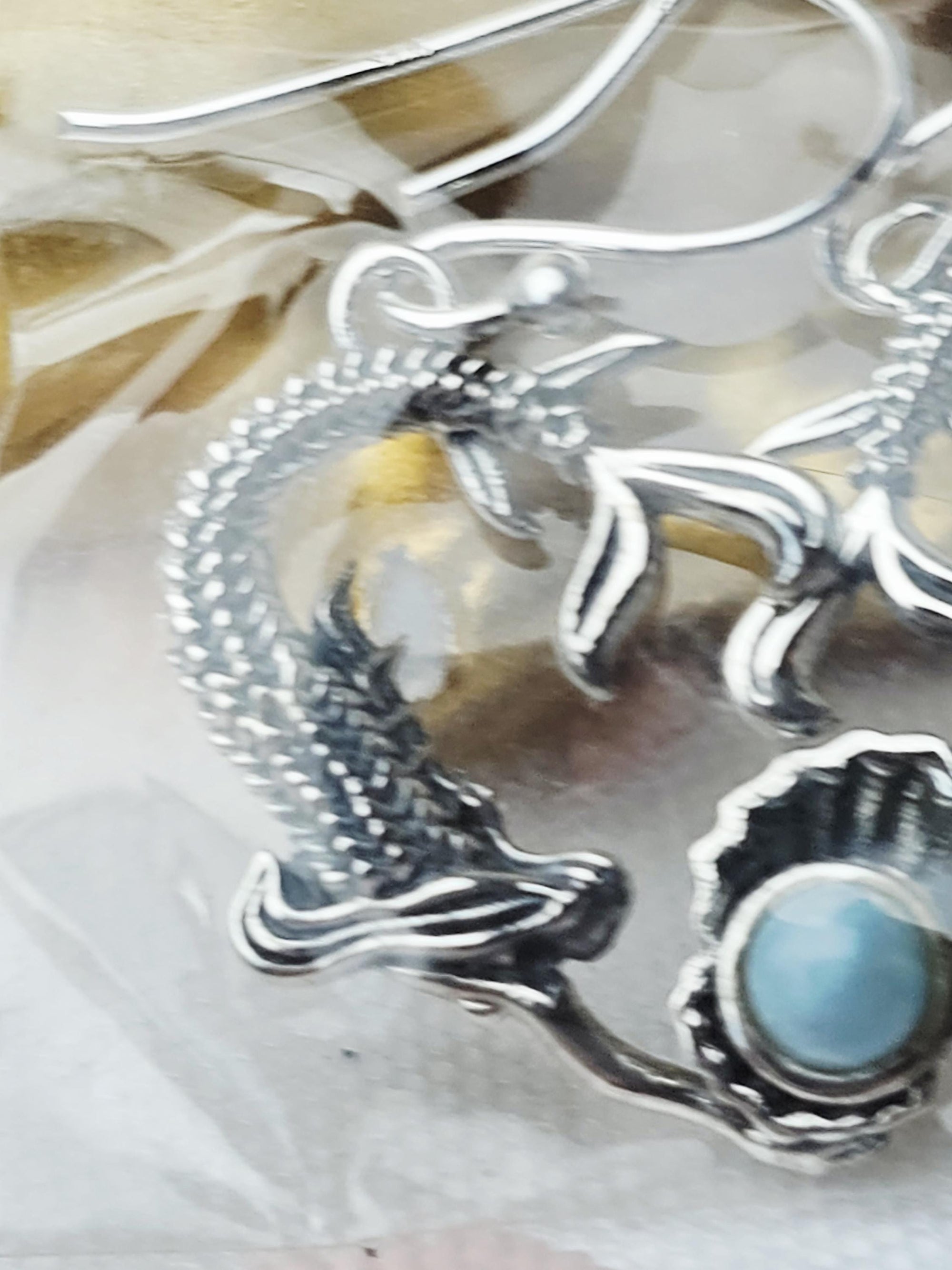 Handmade Larimar Mermaid Earrings, Dominican Republic Stone