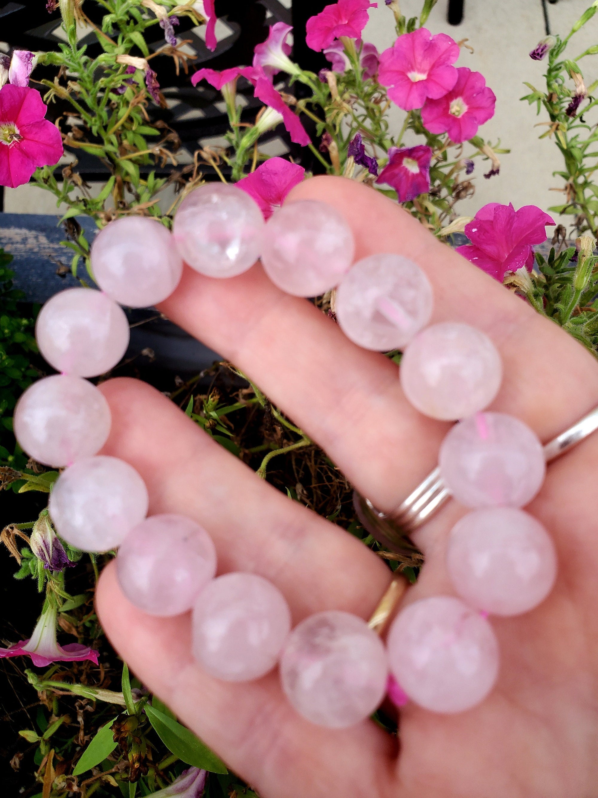Large Bead Rose Quartz Bracelet, Valentine's Day Gift,Love Bracelet, Girlfriend Gift