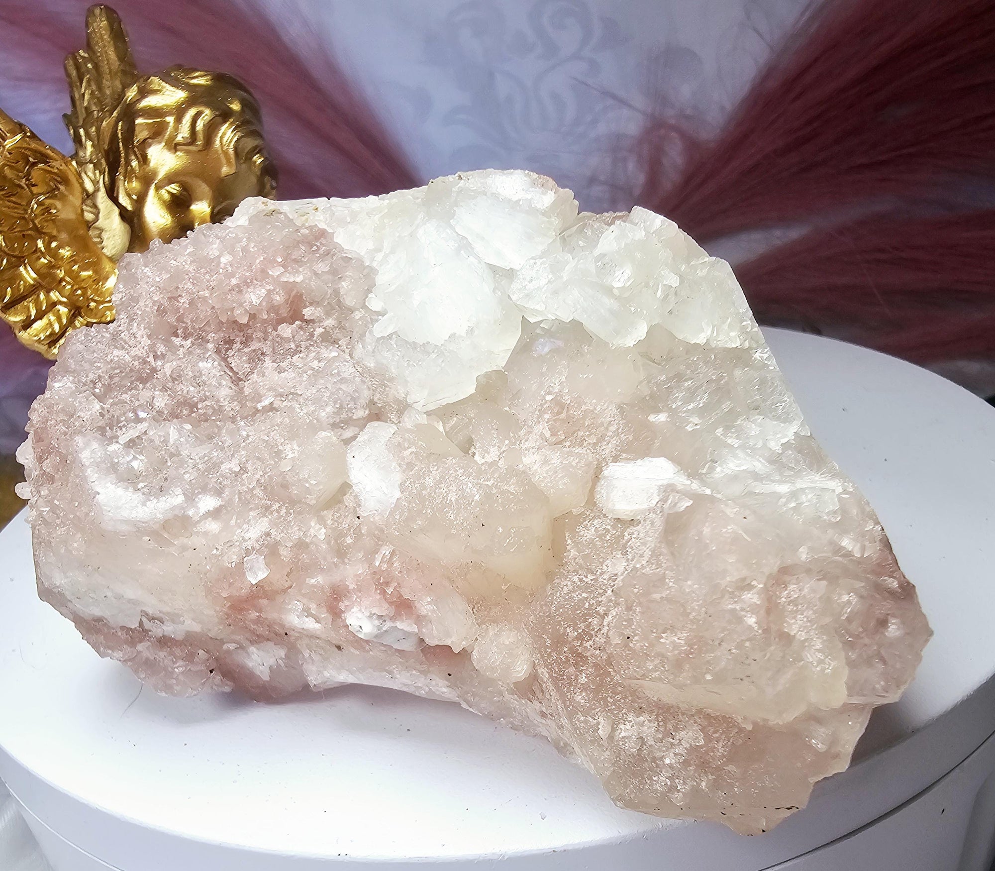 Rare Pink Cotton Candy Sugar Apophyllite Crystal Cluster, India