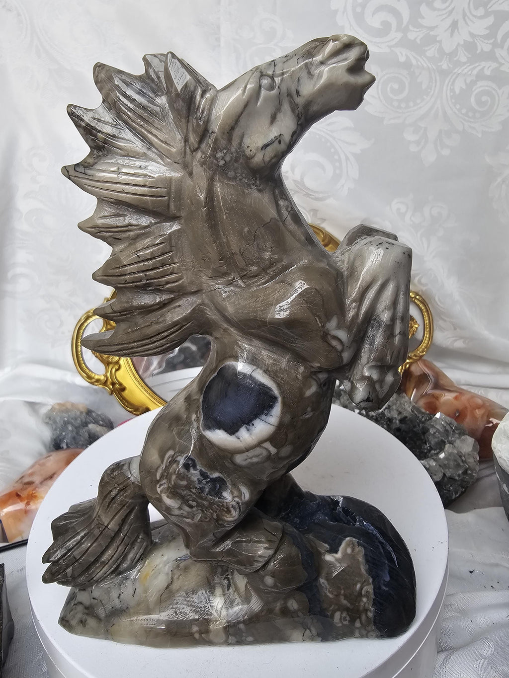 Volcano Agate Carved Horse, Handmade, Crystal