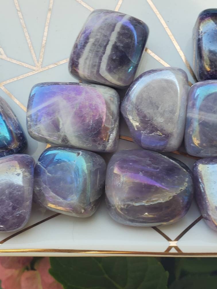 Angel Aura Amethyst Tumbled Stone – Reiki Infused Healing Crystal