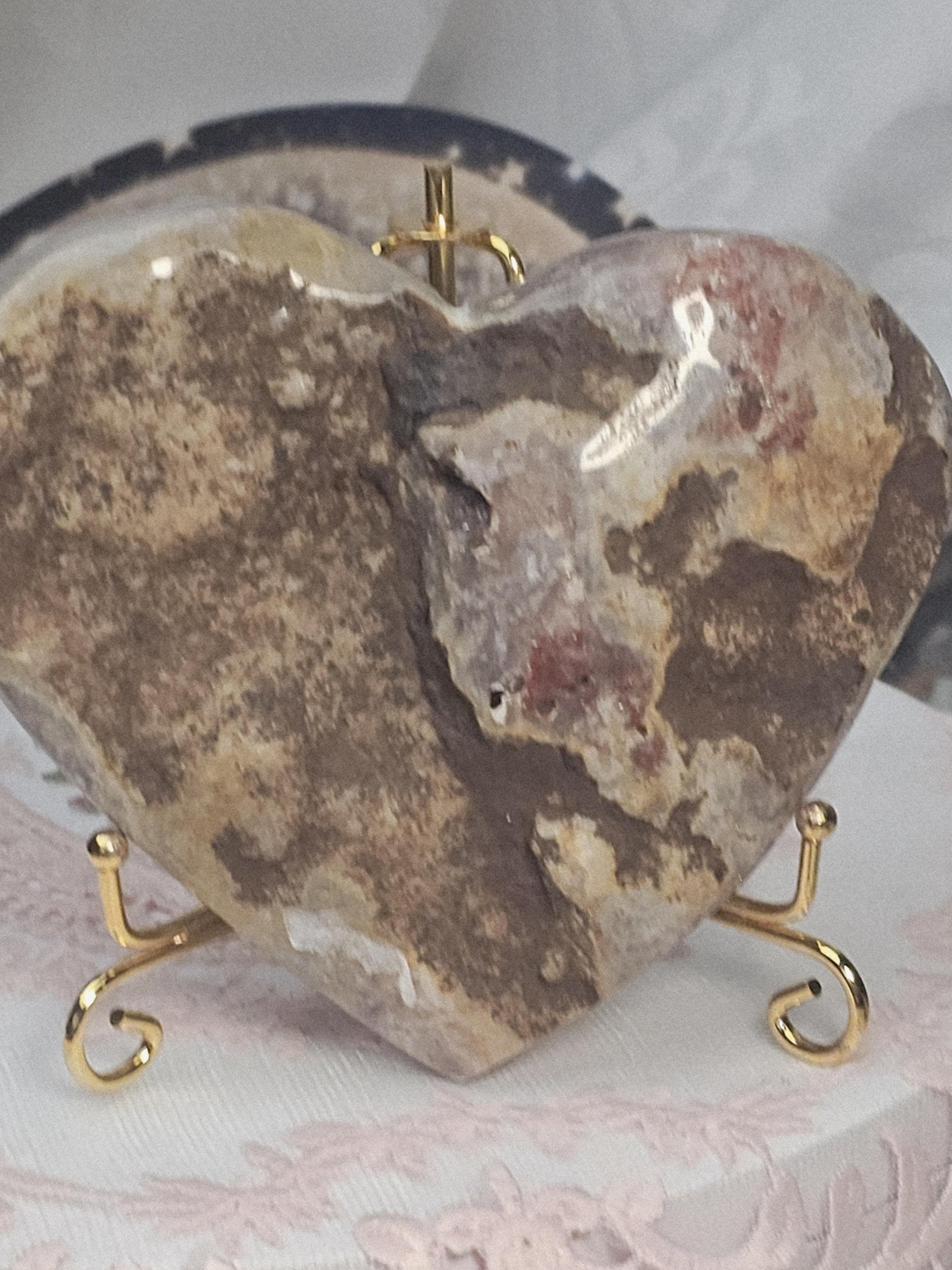 Pink Amethyst Druzy Heart, Brazilian Crystal, Rose Gold Stand