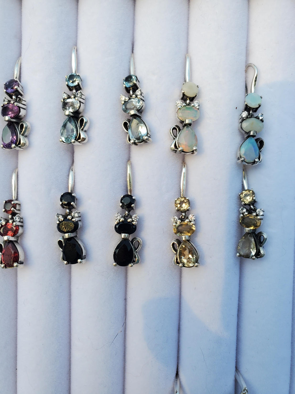 Crystal Cat Earrings, 925 Silver, Handmade