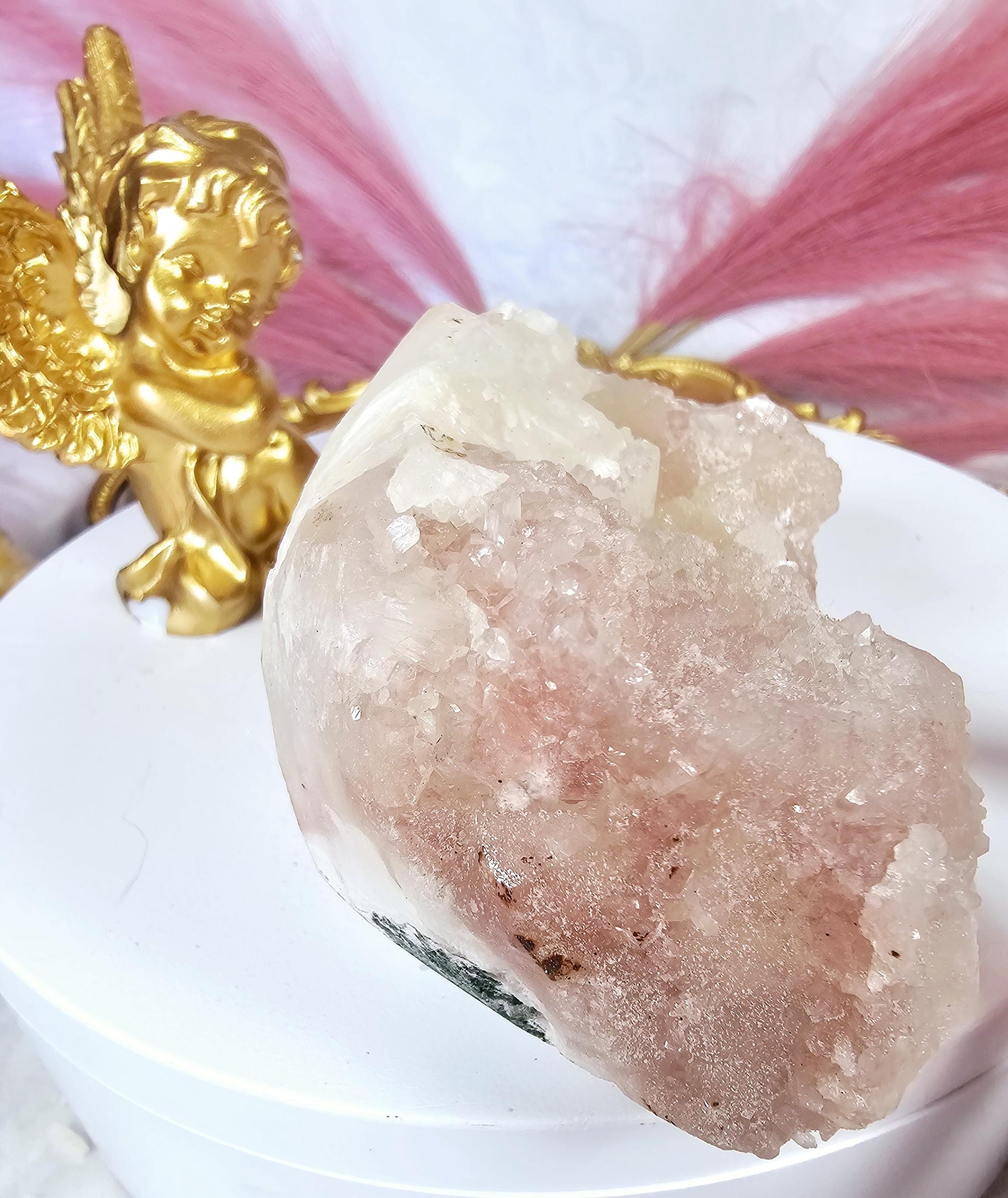 Rare Pink Cotton Candy Sugar Apophyllite Crystal Cluster, India
