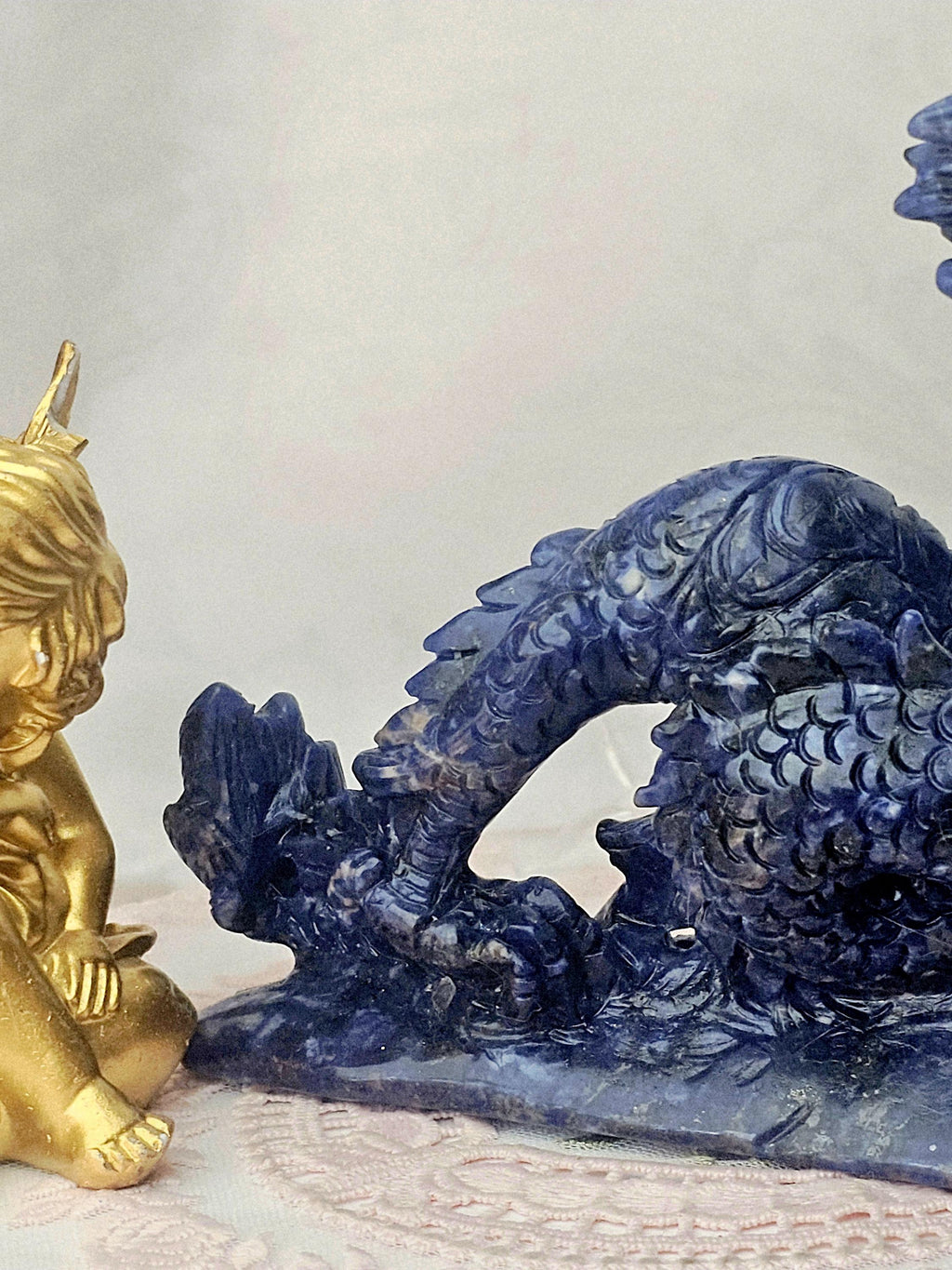 Sodalite Crystal Dragon Sculpture, Healing Home Decor