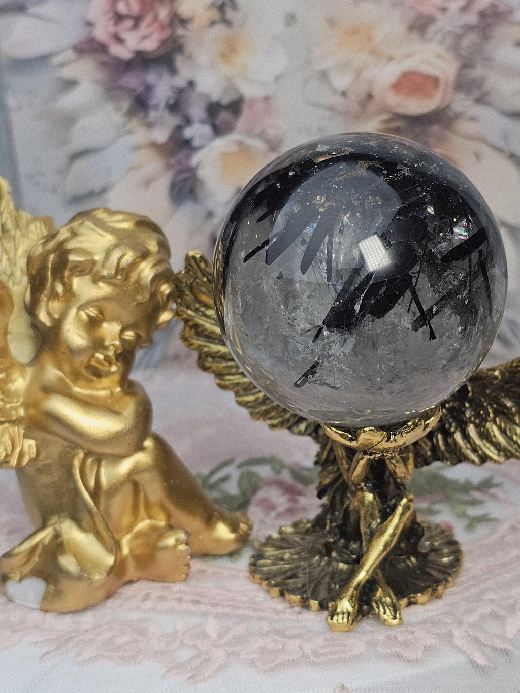 Rutilated Quartz Sphere, Black Tourmaline Sphere, Crystal Ball, Crystal Sphere