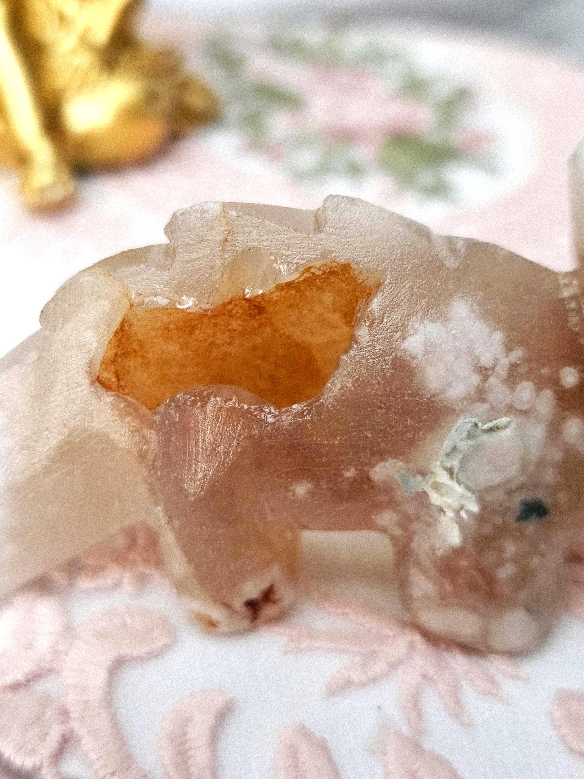 Flower Agate Dinosaur Carving, Druzy Crystal Sculpture