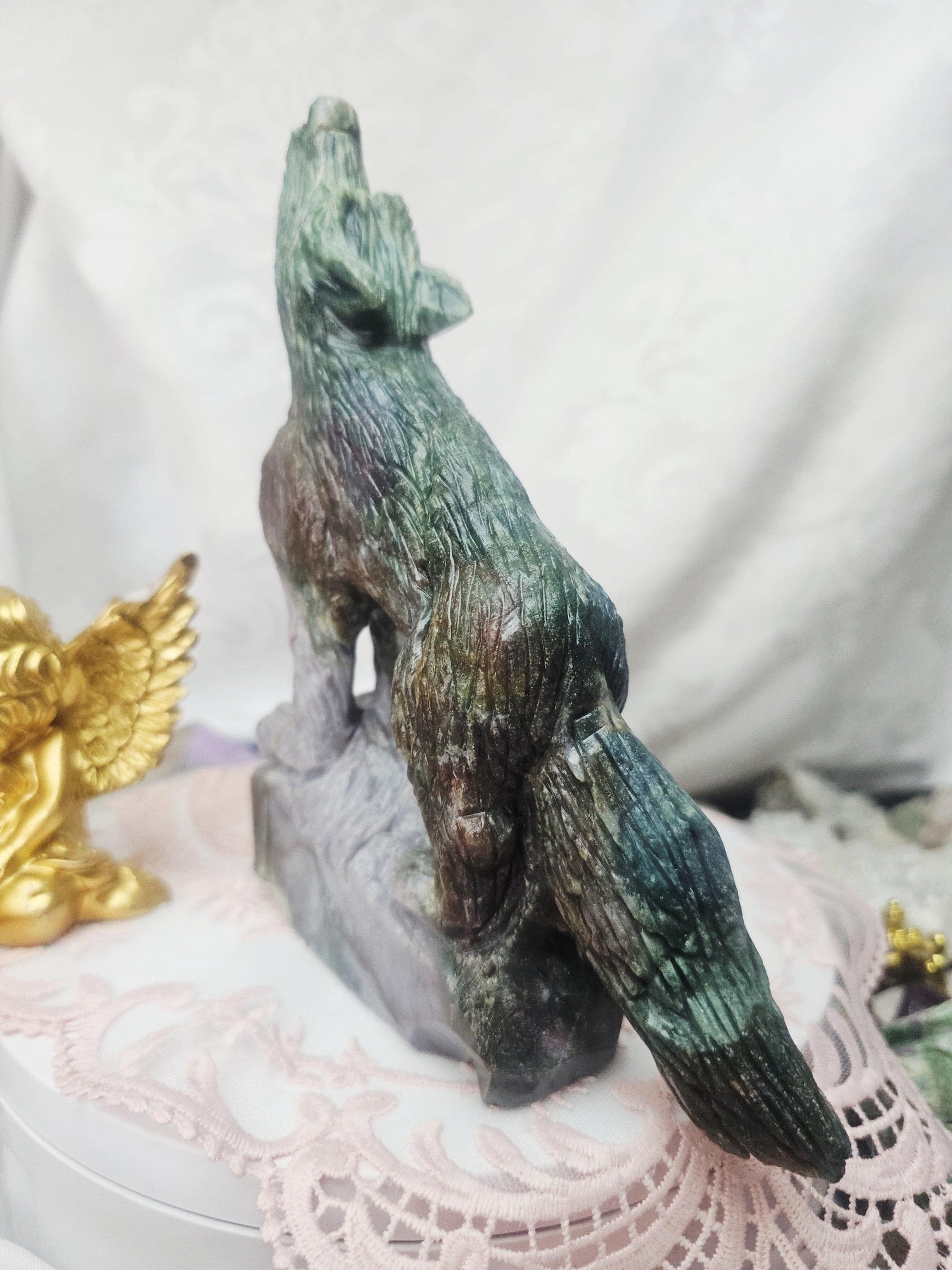 Colorful Druzy Ocean Jasper Wolf, Statement Piece, Wolf