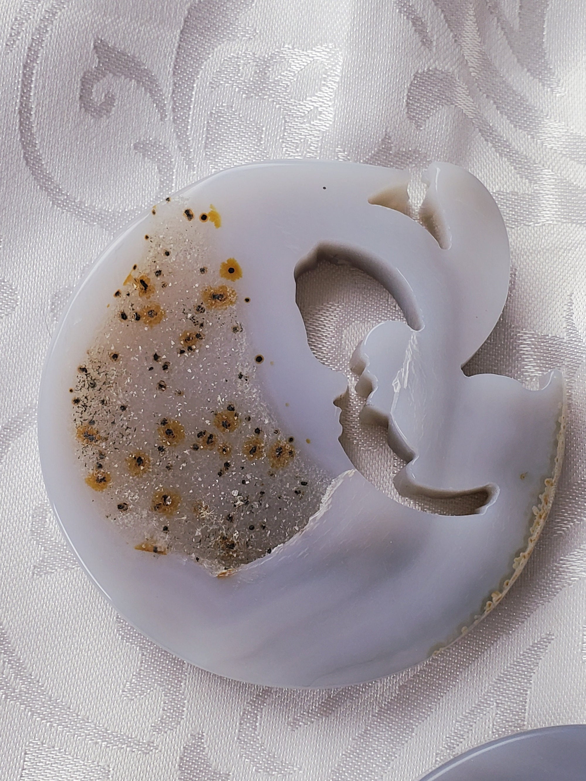 Druzy Agate Moon Fairy Carving, Fairy Garden Decor